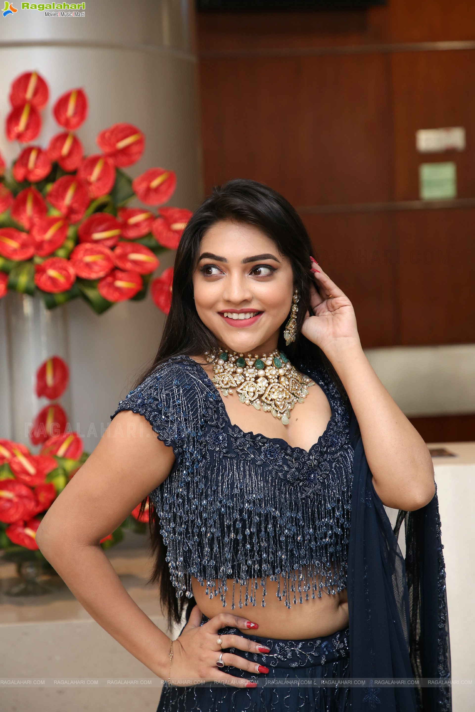 Ishwarya Vullingala In Blue Designer Lehenga Choli, HD Photo Gallery