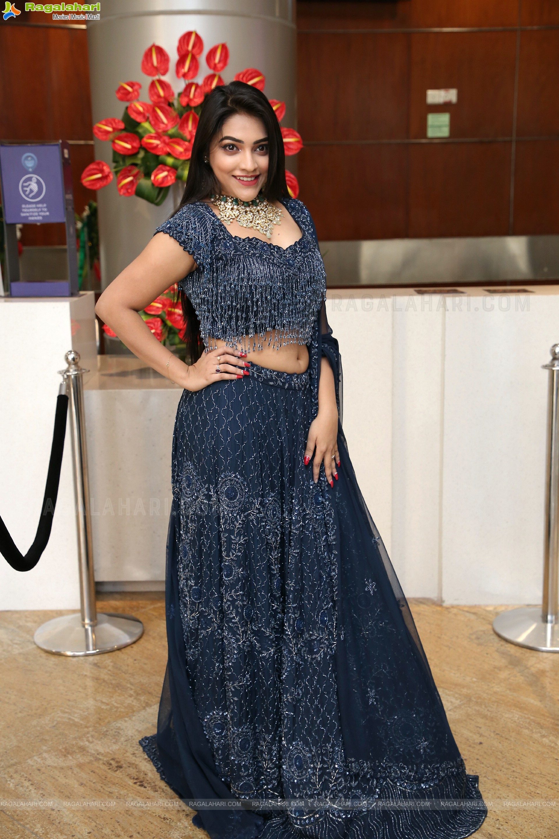 Ishwarya Vullingala In Blue Designer Lehenga Choli, HD Photo Gallery