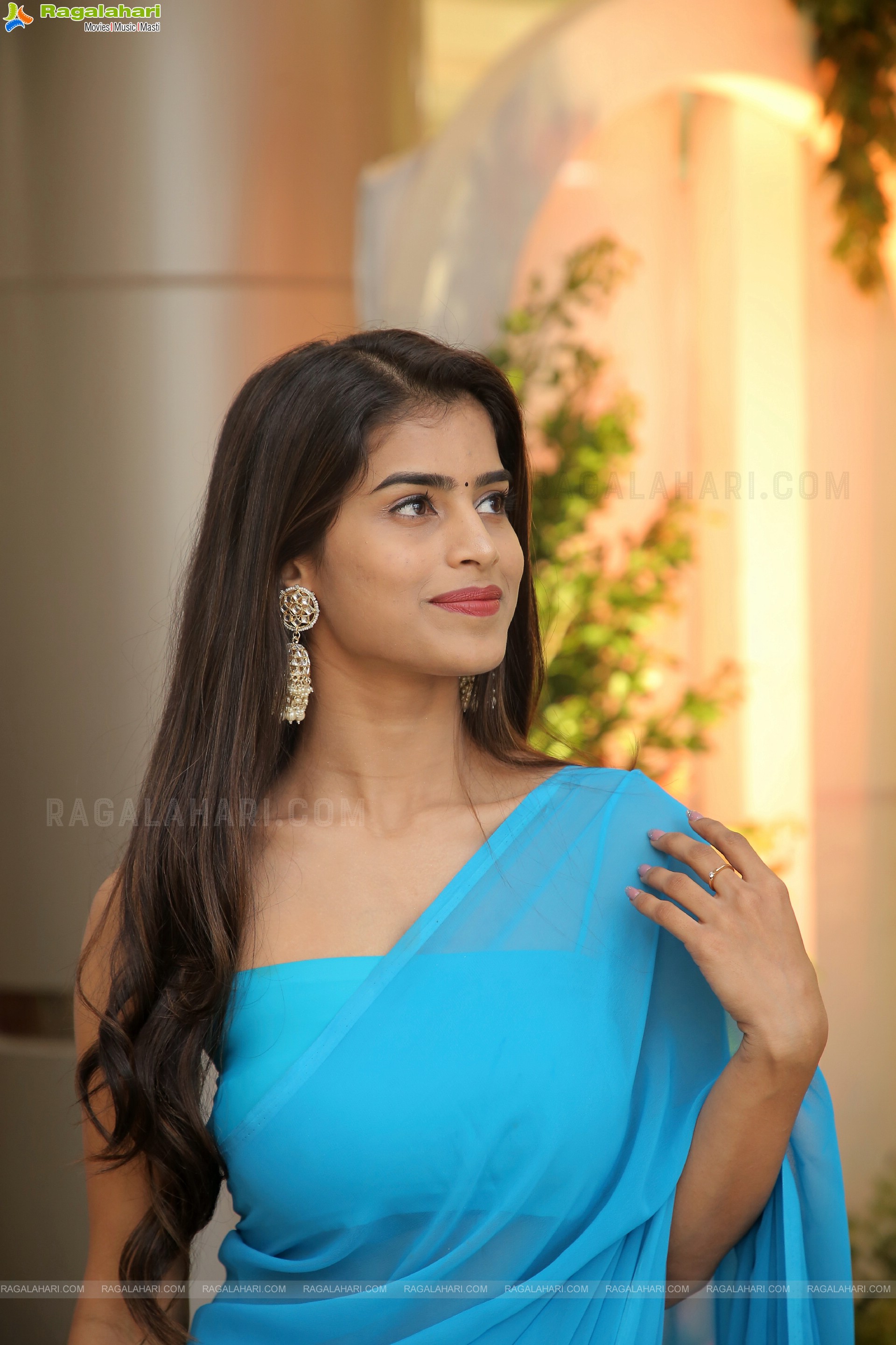 Srilekha Honey in Sky Blue Saree, HD Photo Gallery