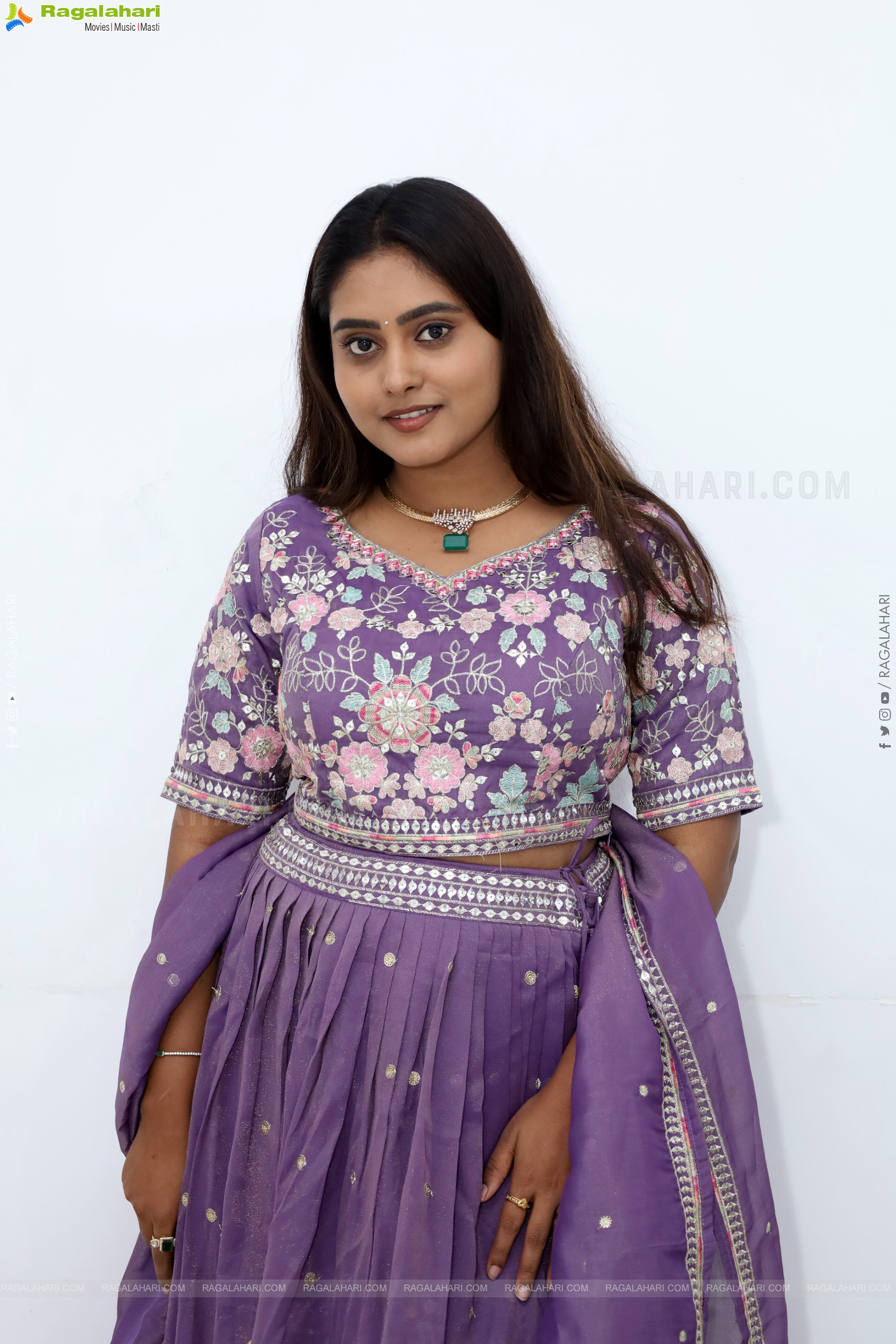 Bindhu Krishna stills in Purple Colour Lehenga Choli, HD Gallery