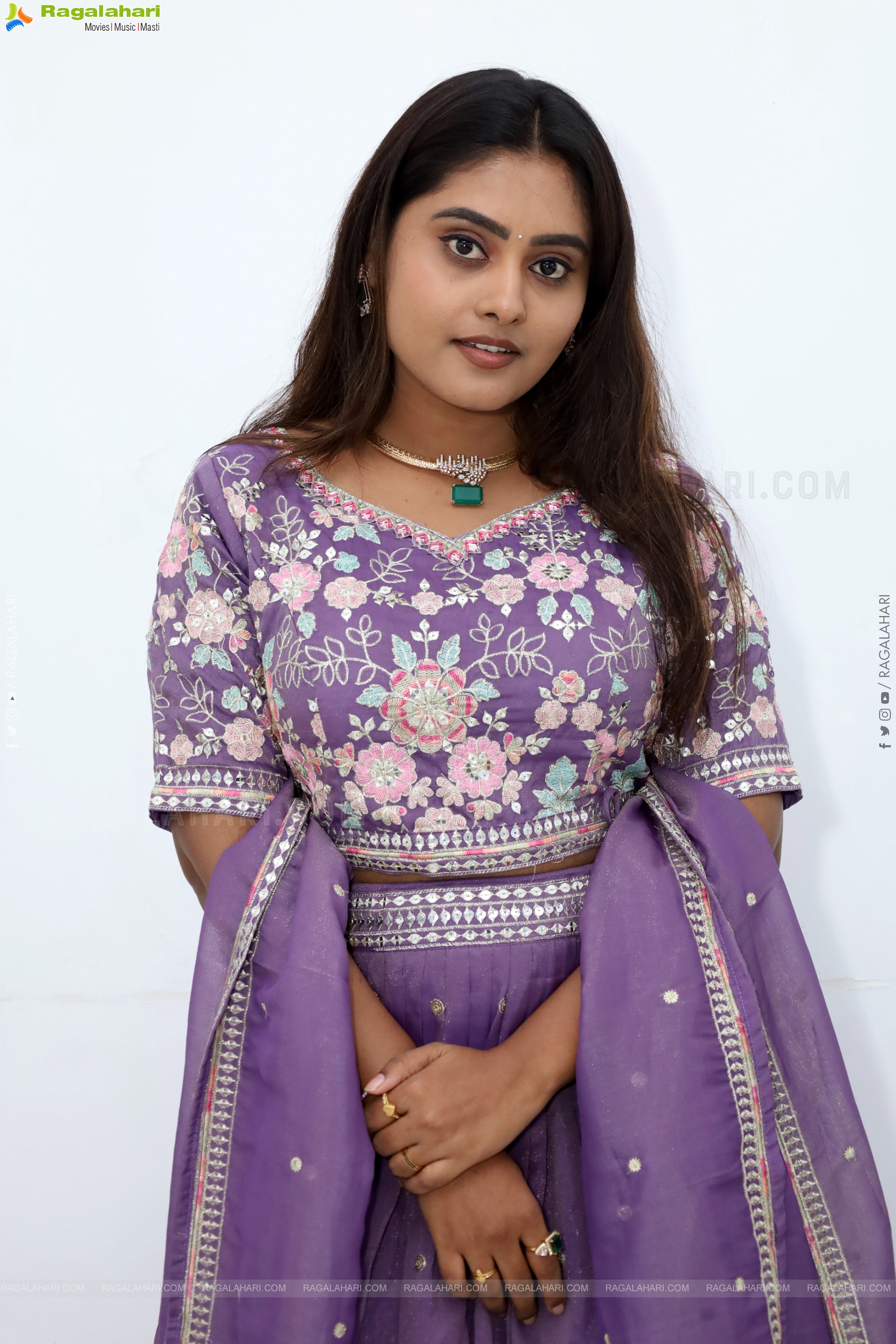 Bindhu Krishna stills in Purple Colour Lehenga Choli, HD Gallery