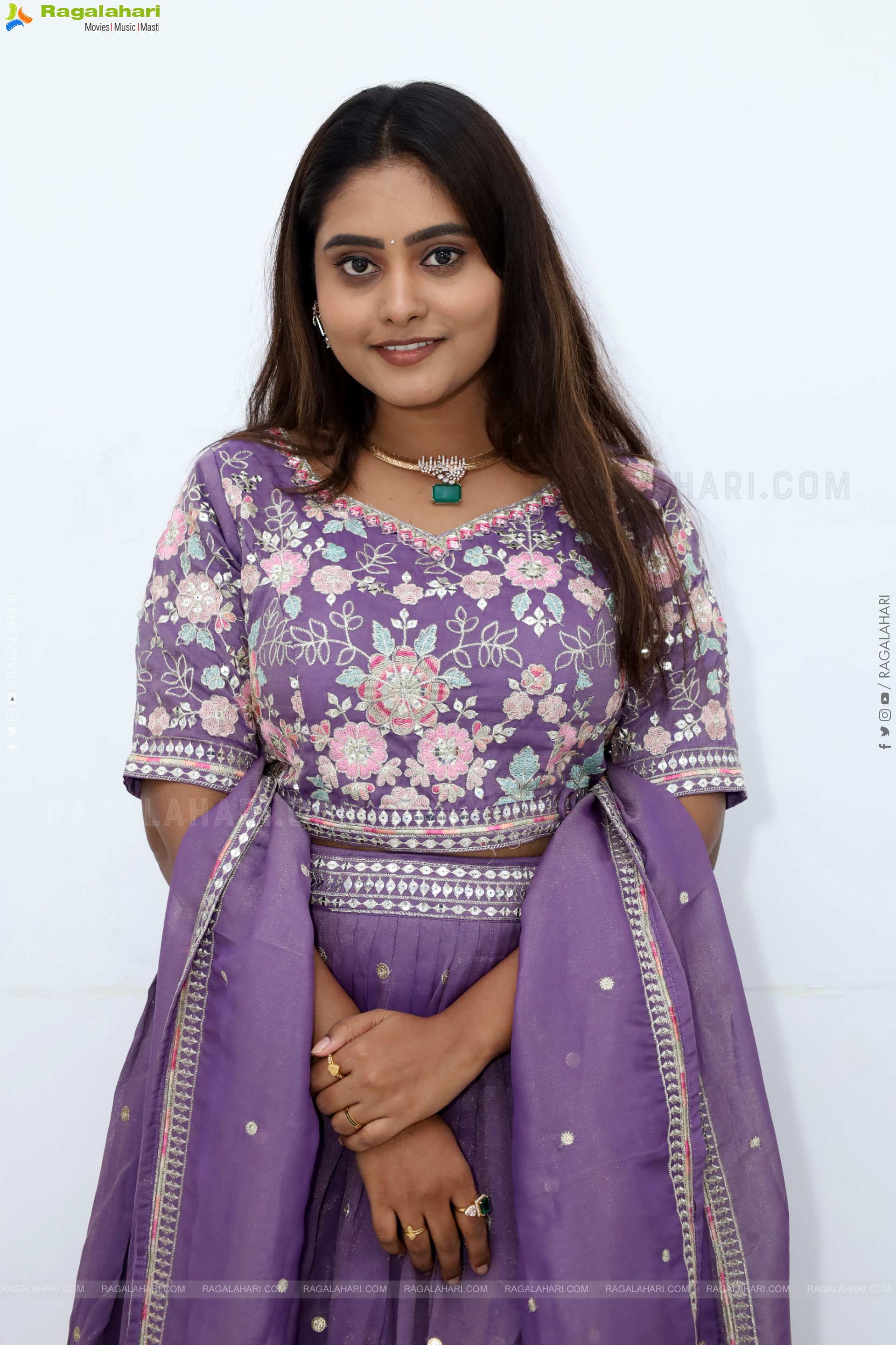 Bindhu Krishna stills in Purple Colour Lehenga Choli, HD Gallery