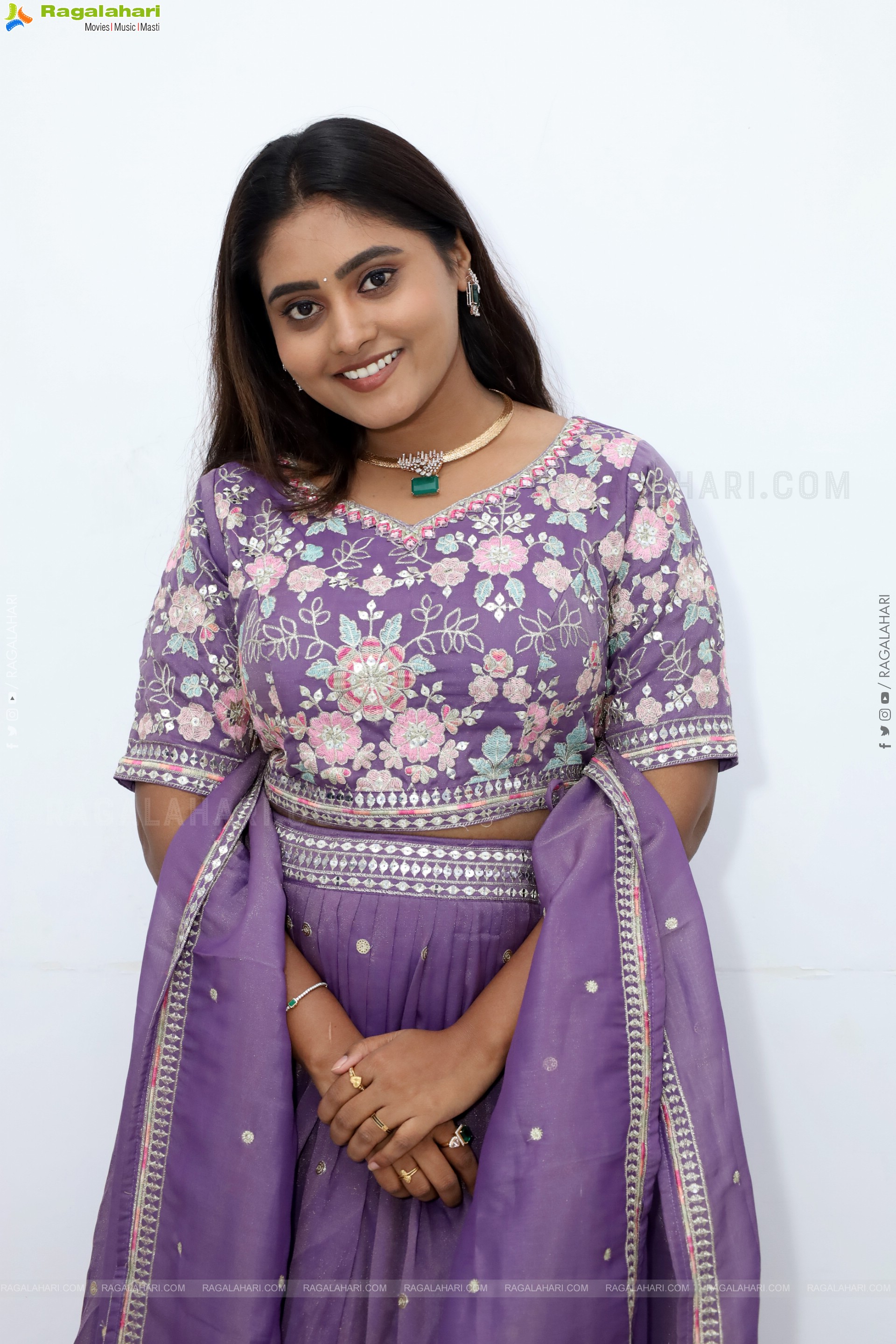 Bindhu Krishna stills in Purple Colour Lehenga Choli, HD Gallery