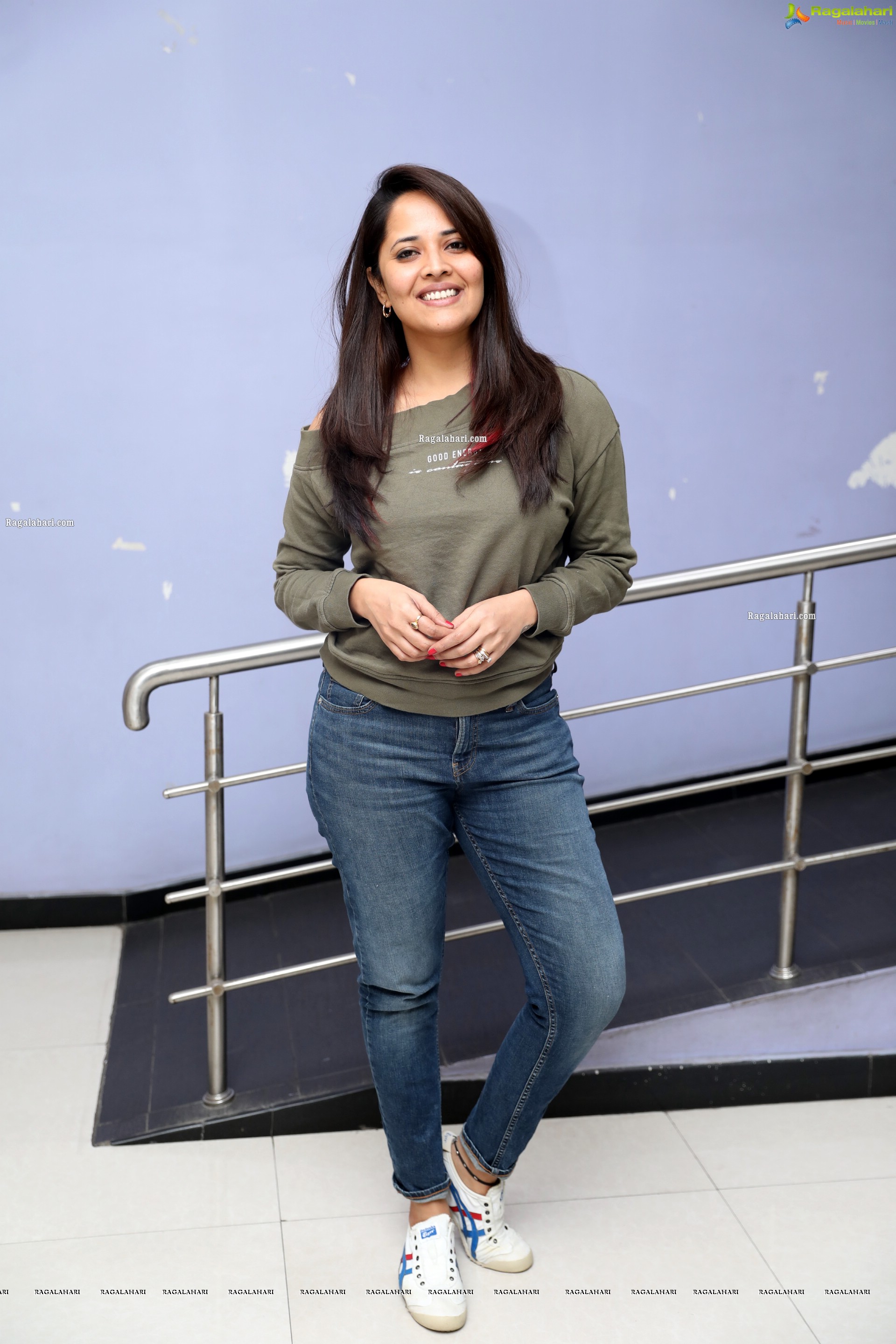 Anasuya Bharadwaj in Olive Green T-Shirt and Jeans, HD Photo Gallery