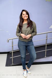 Anasuya Bharadwaj in Olive Green T-Shirt and Jeans