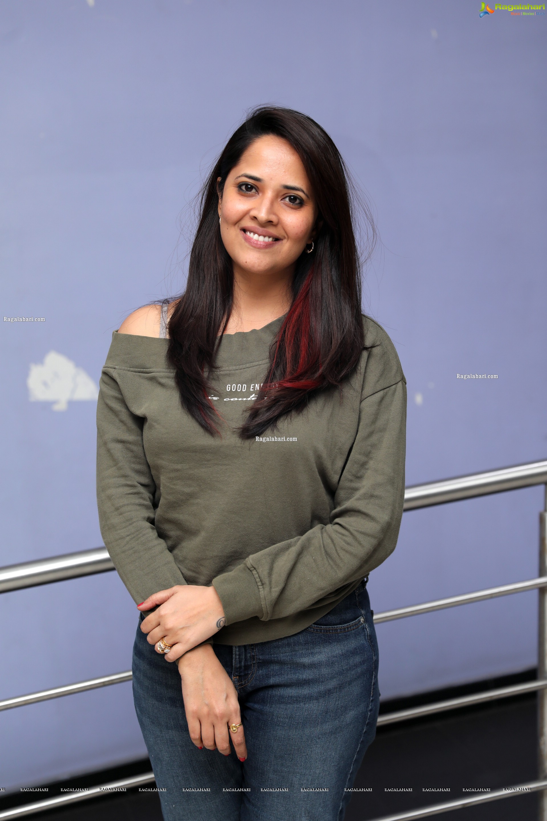 Anasuya Bharadwaj in Olive Green T-Shirt and Jeans, HD Photo Gallery