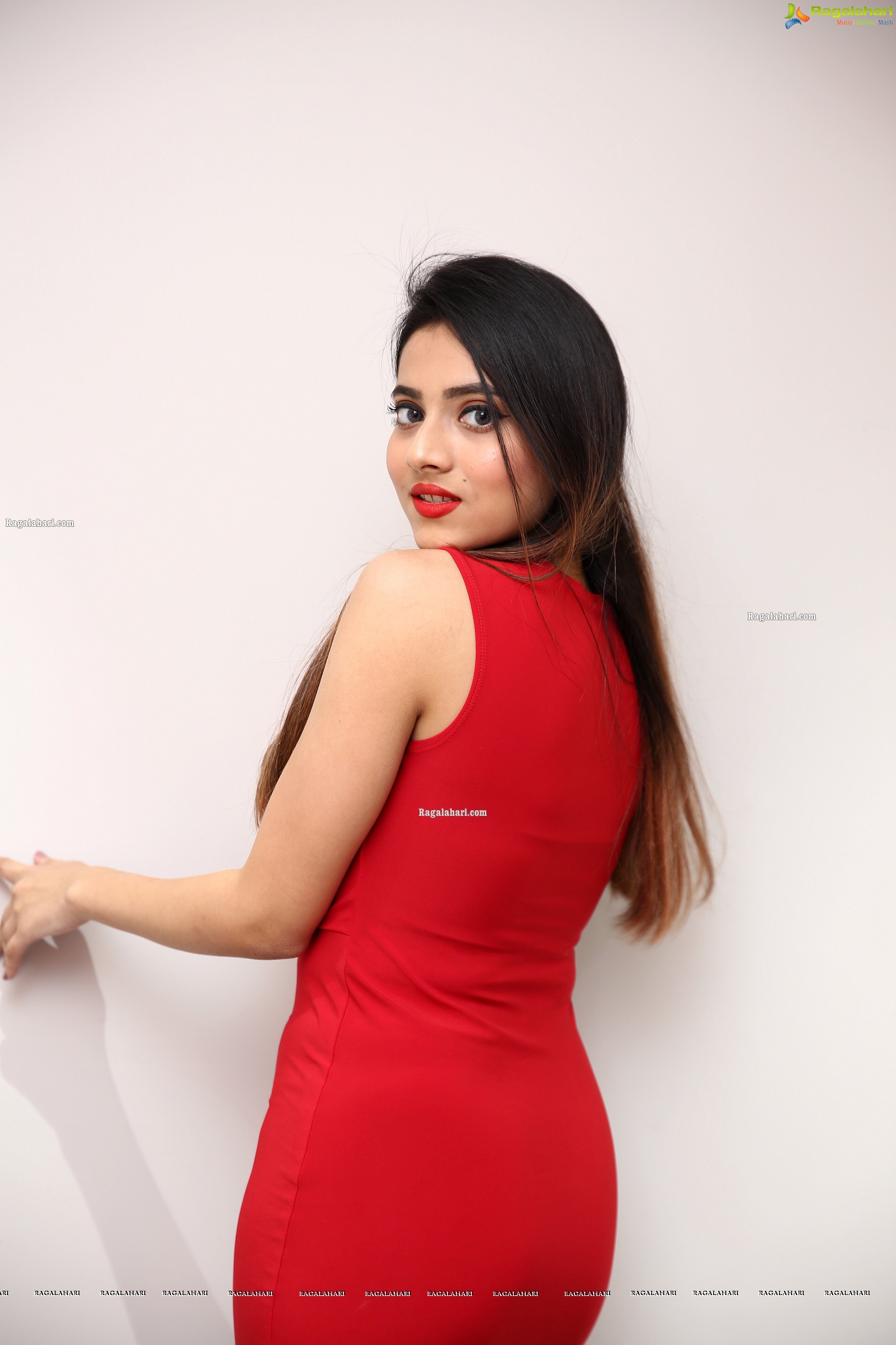 Dimple Thakur in Red Solid Bodycon Dress, HD Photo Gallery