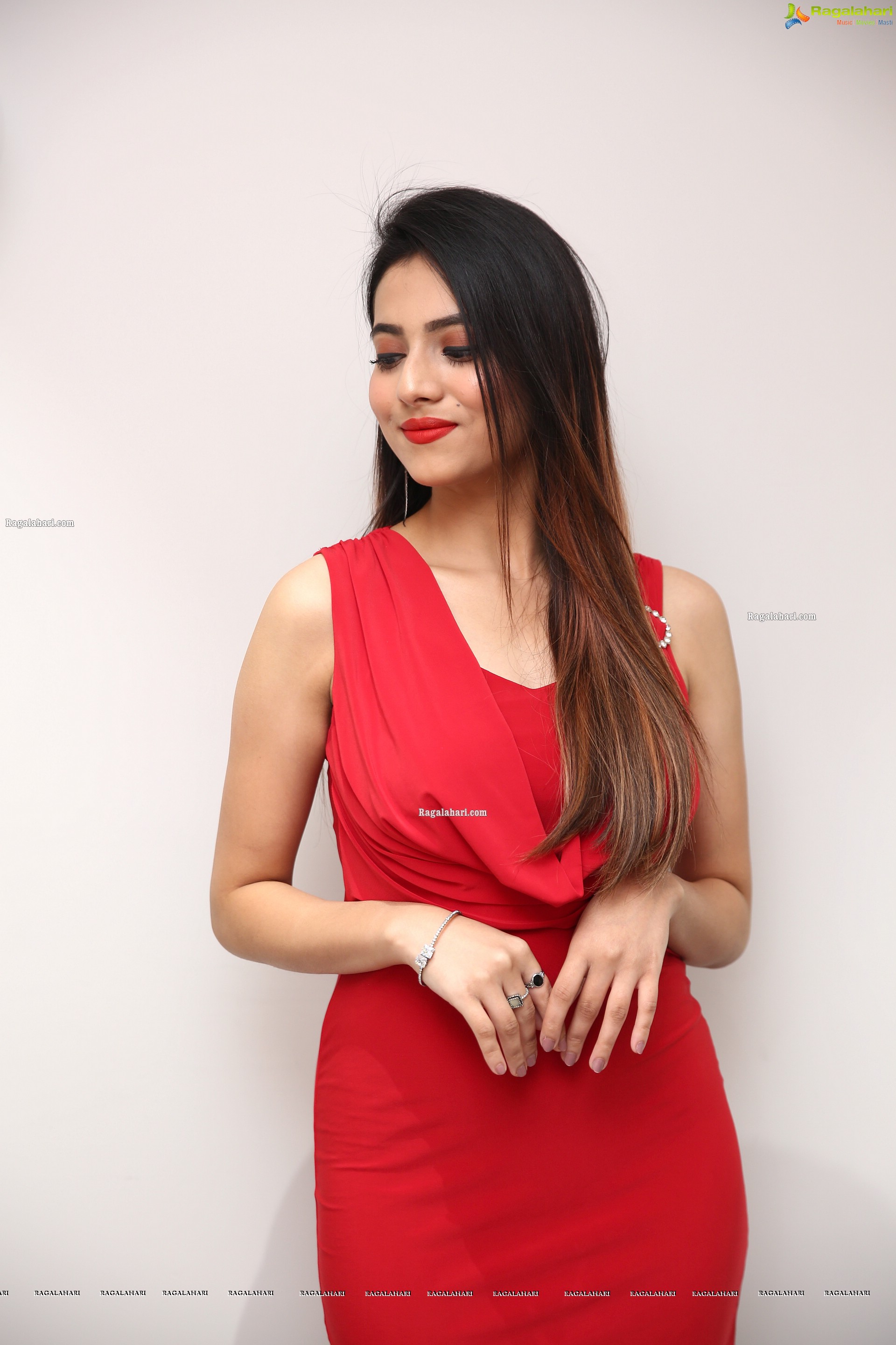 Dimple Thakur in Red Solid Bodycon Dress, HD Photo Gallery