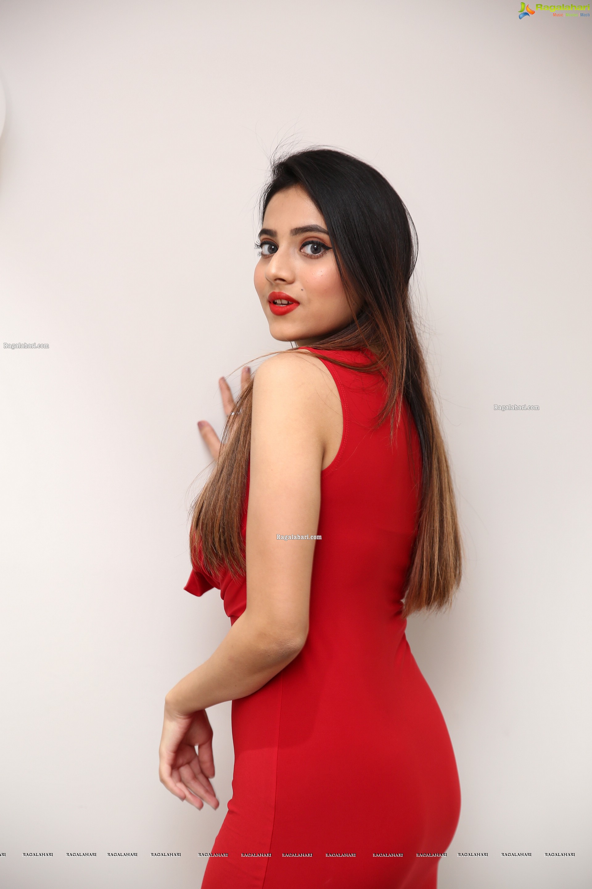Dimple Thakur in Red Solid Bodycon Dress, HD Photo Gallery