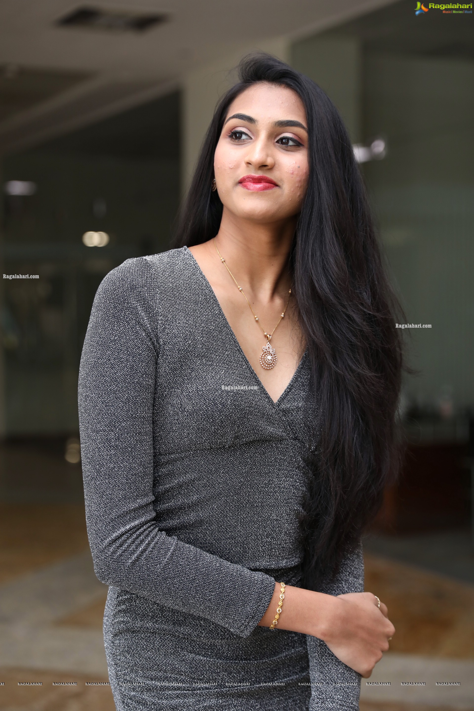 Laya Jupally in Gray Knit Bodycon Dress, HD Photo Gallery