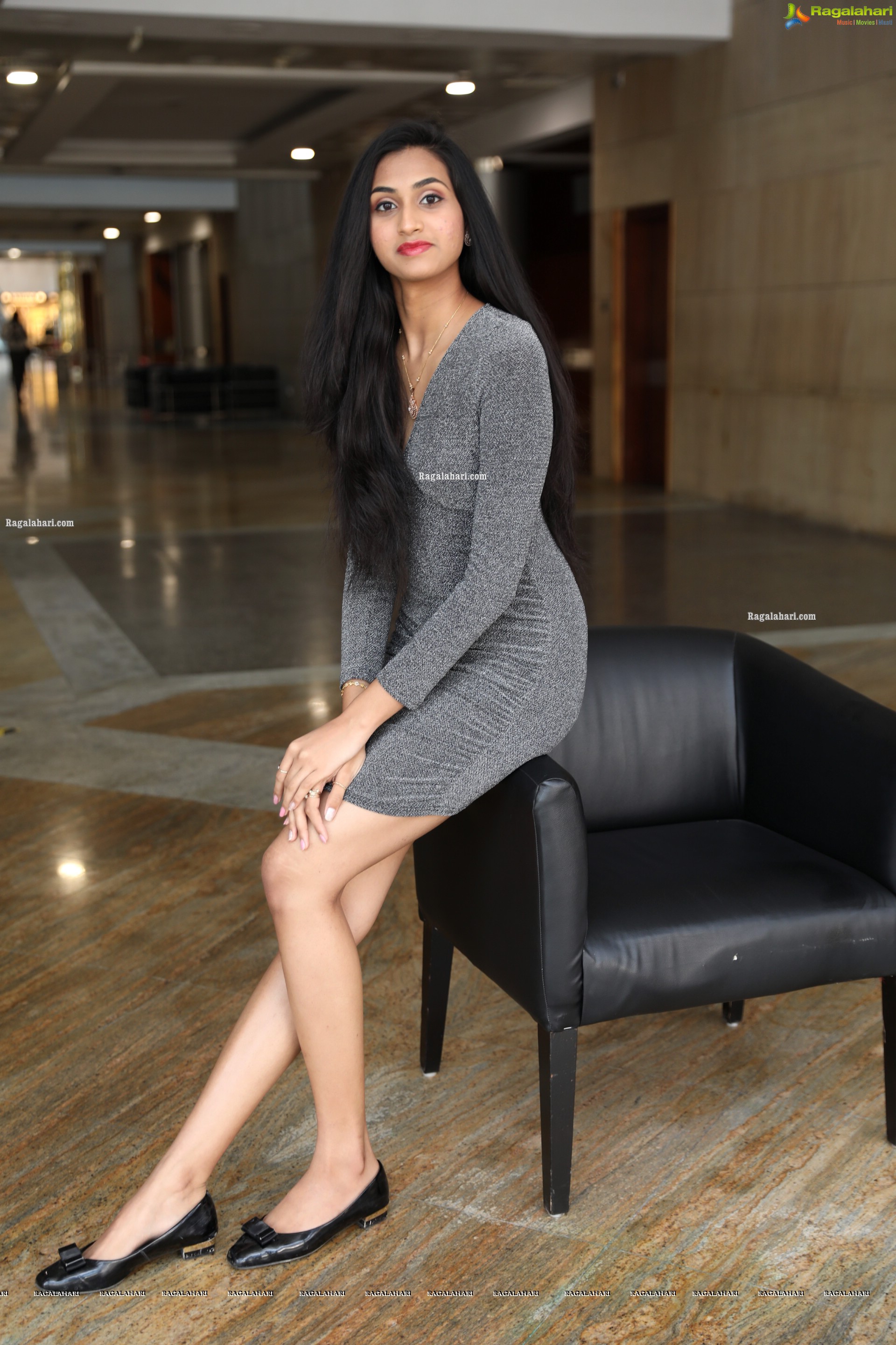 Laya Jupally in Gray Knit Bodycon Dress, HD Photo Gallery