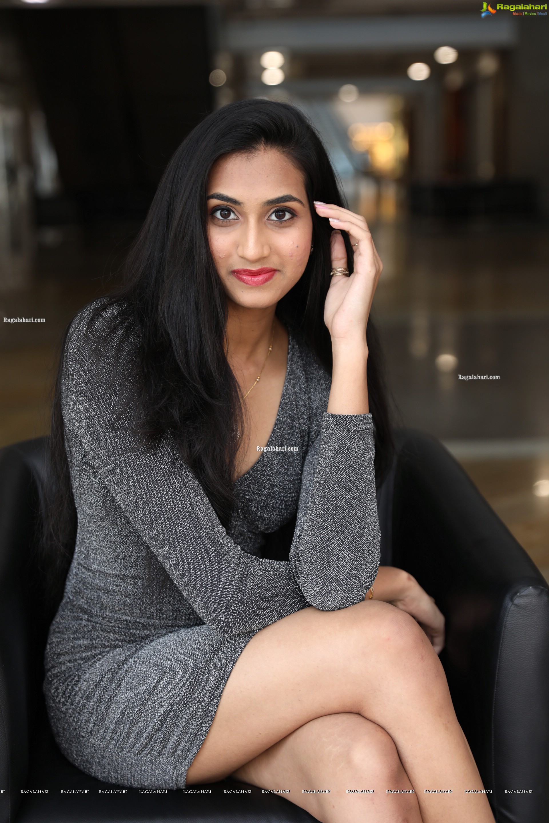 Laya Jupally in Gray Knit Bodycon Dress, HD Photo Gallery