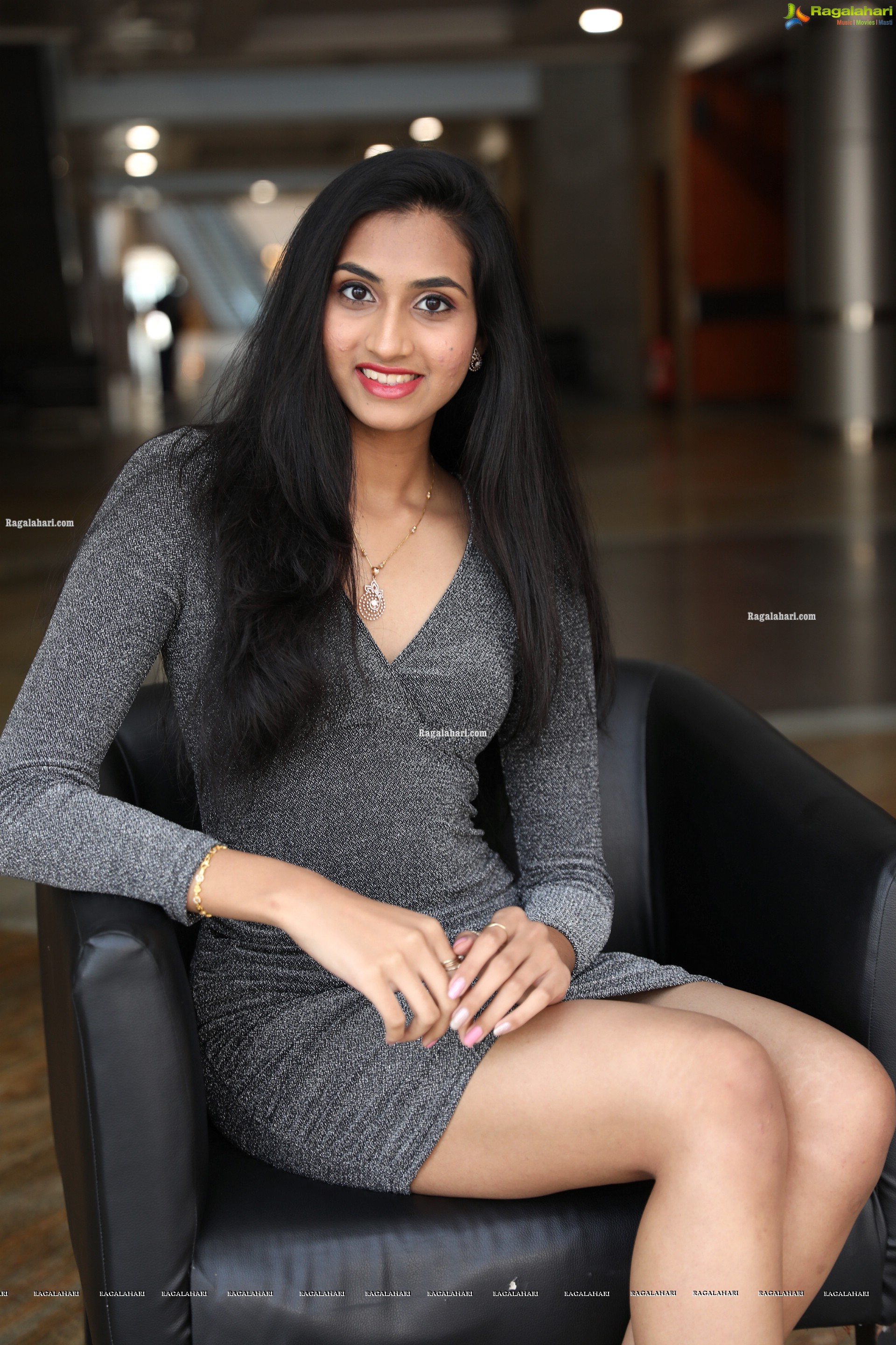 Laya Jupally in Gray Knit Bodycon Dress, HD Photo Gallery