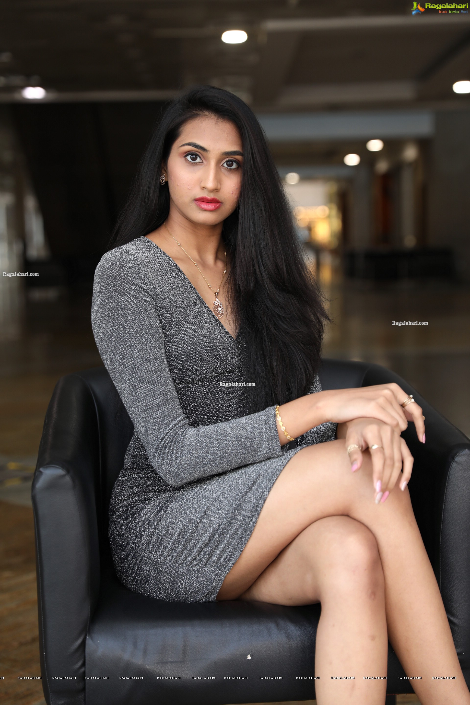 Laya Jupally in Gray Knit Bodycon Dress, HD Photo Gallery