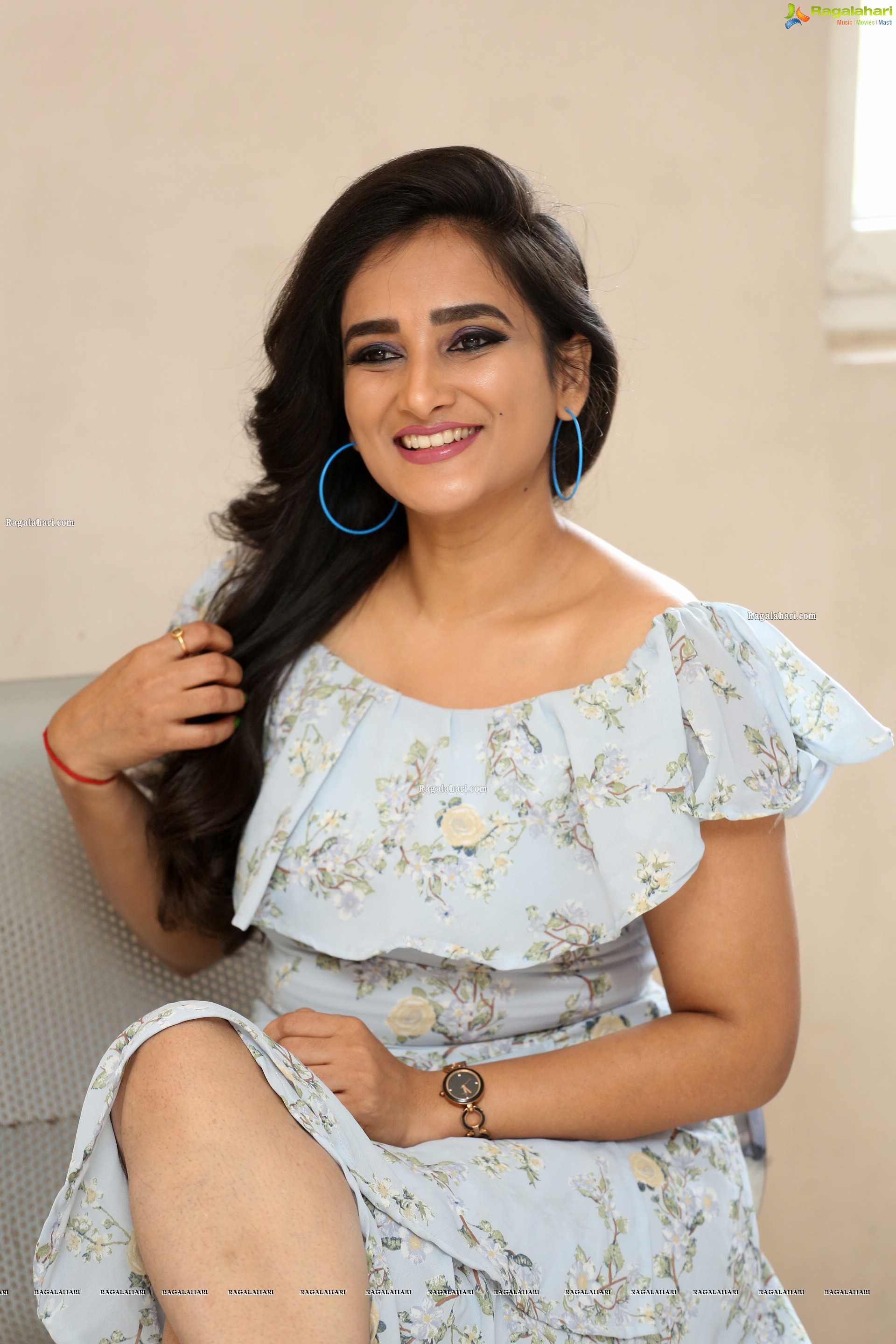 Madhu Krishnan in High Low Hem Ruffle Dress, HD Photo Gallery