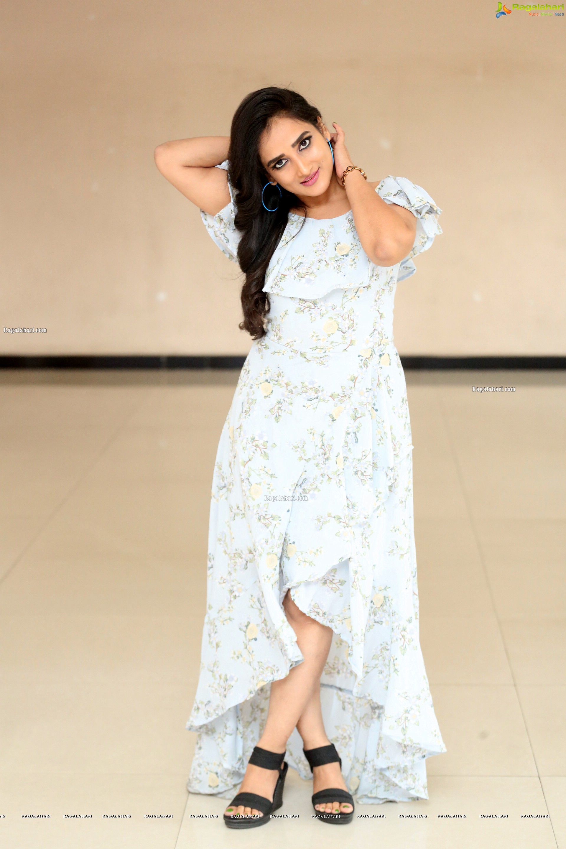 Madhu Krishnan in High Low Hem Ruffle Dress, HD Photo Gallery