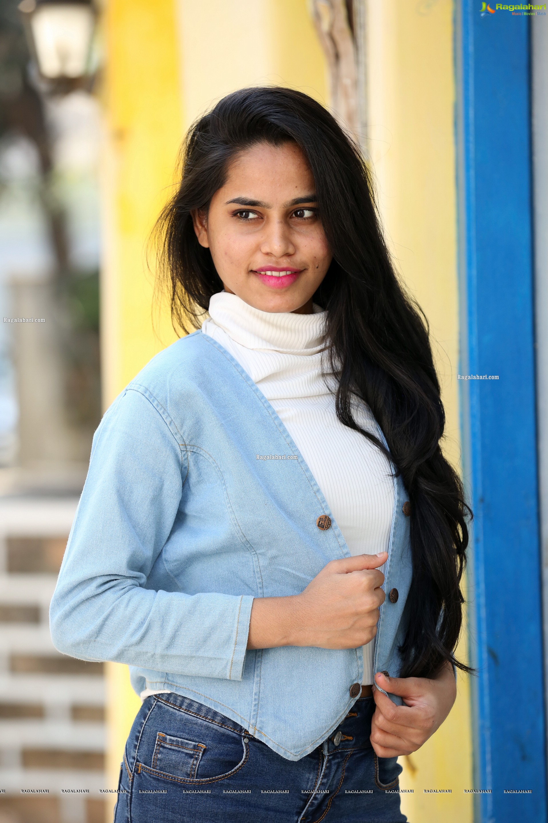 Ramya Rajput in Trendy Denim Jacket Over White Turtleneck Top with Jeans, HD Photo Gallery