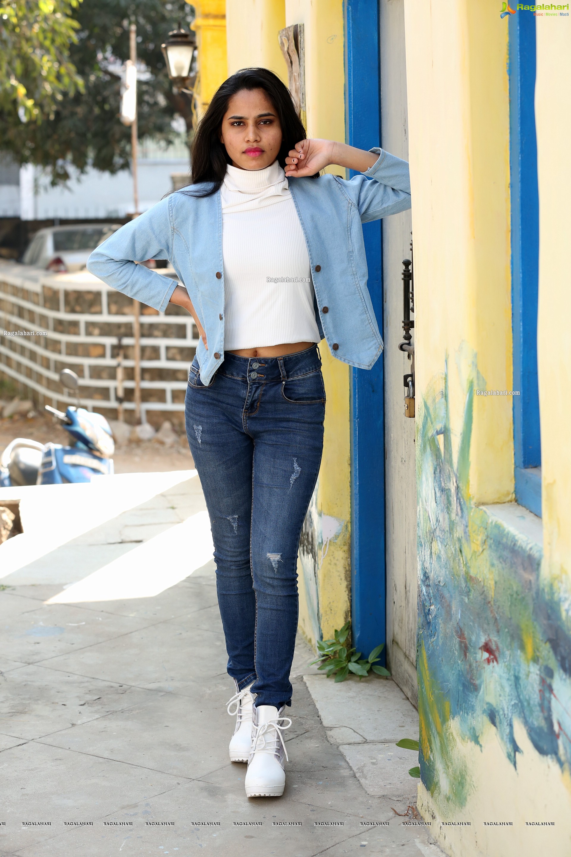 Ramya Rajput in Trendy Denim Jacket Over White Turtleneck Top with Jeans, HD Photo Gallery