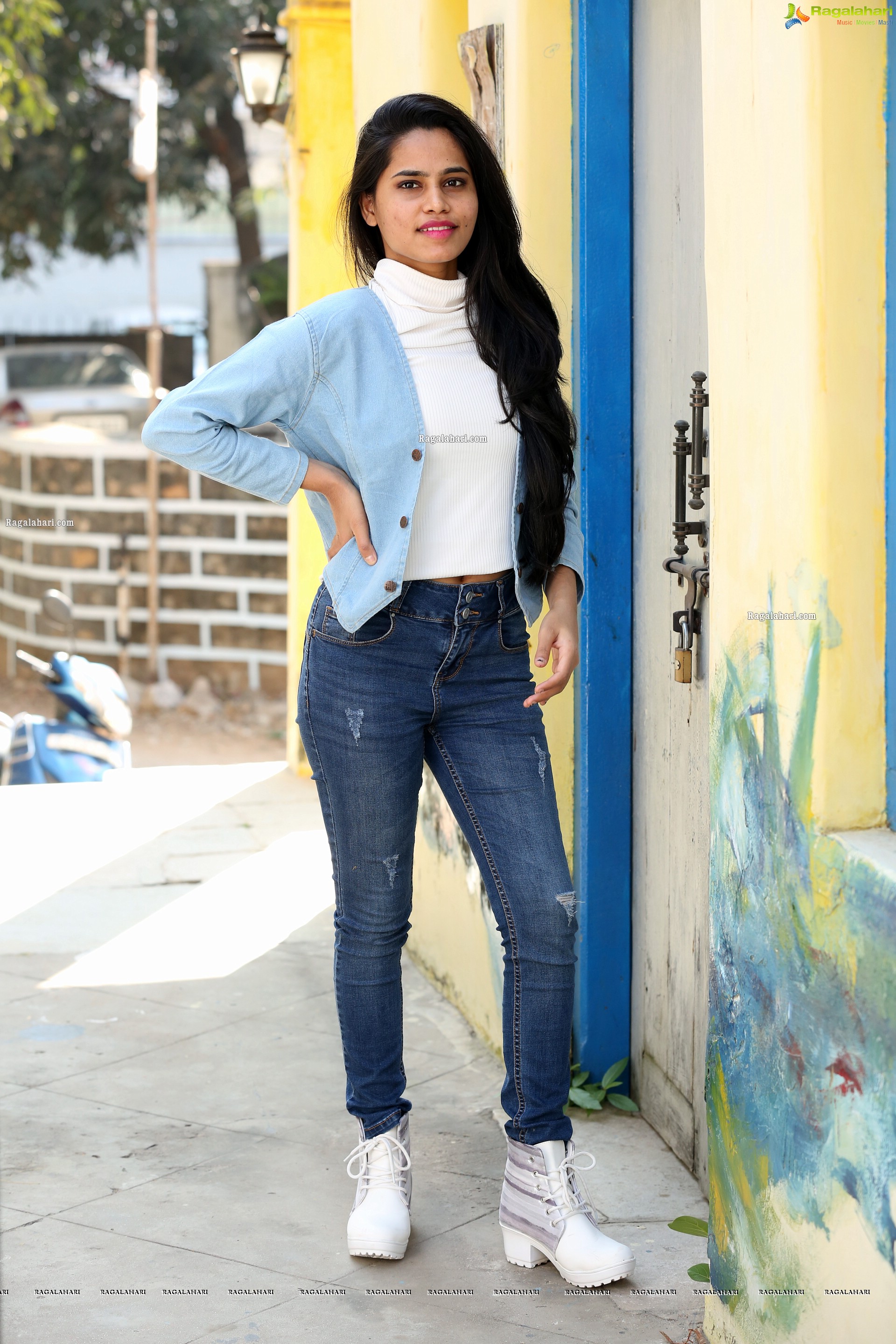 Ramya Rajput in Trendy Denim Jacket Over White Turtleneck Top with Jeans, HD Photo Gallery