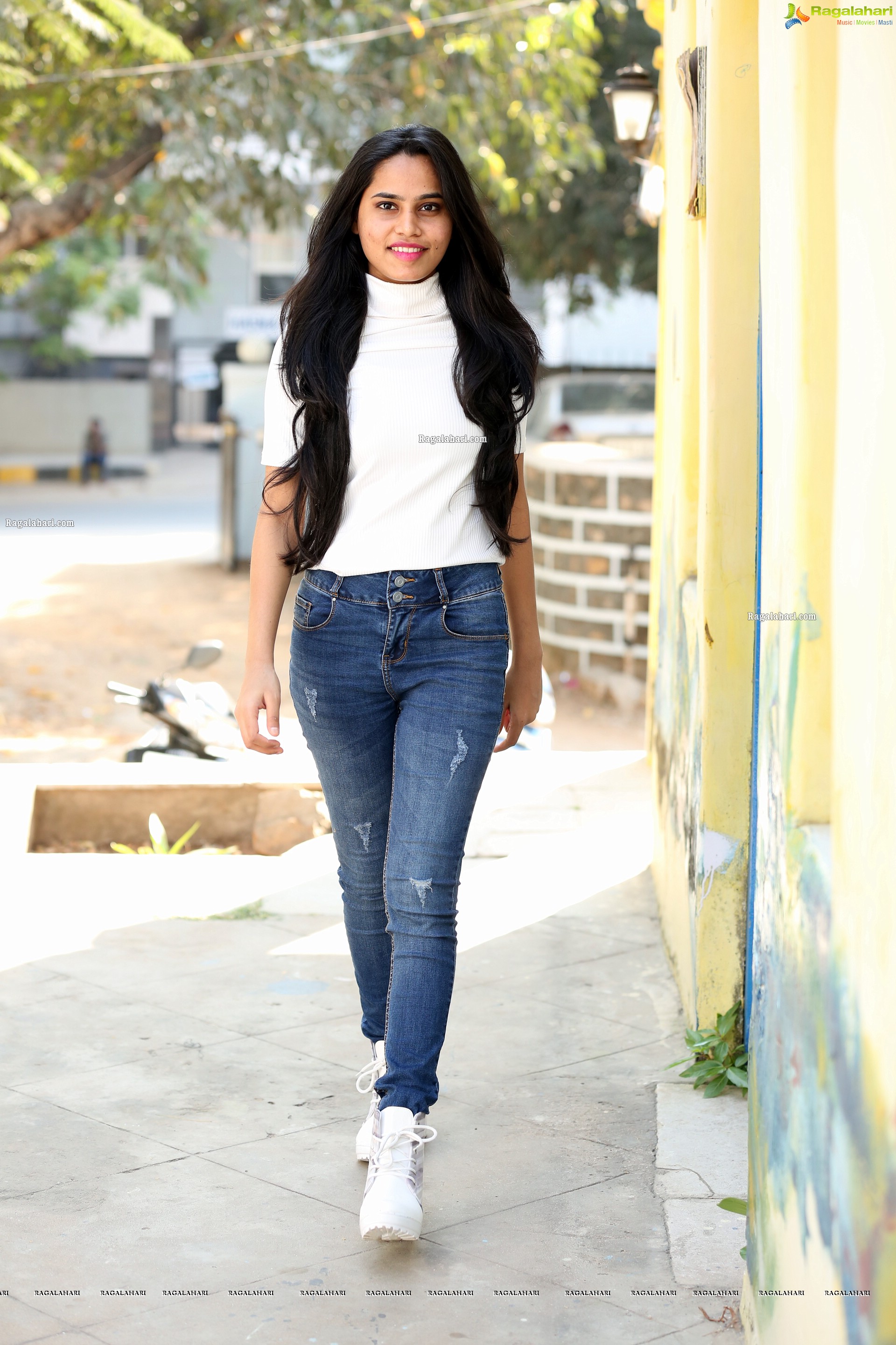 Ramya Rajput in Trendy Denim Jacket Over White Turtleneck Top with Jeans, HD Photo Gallery
