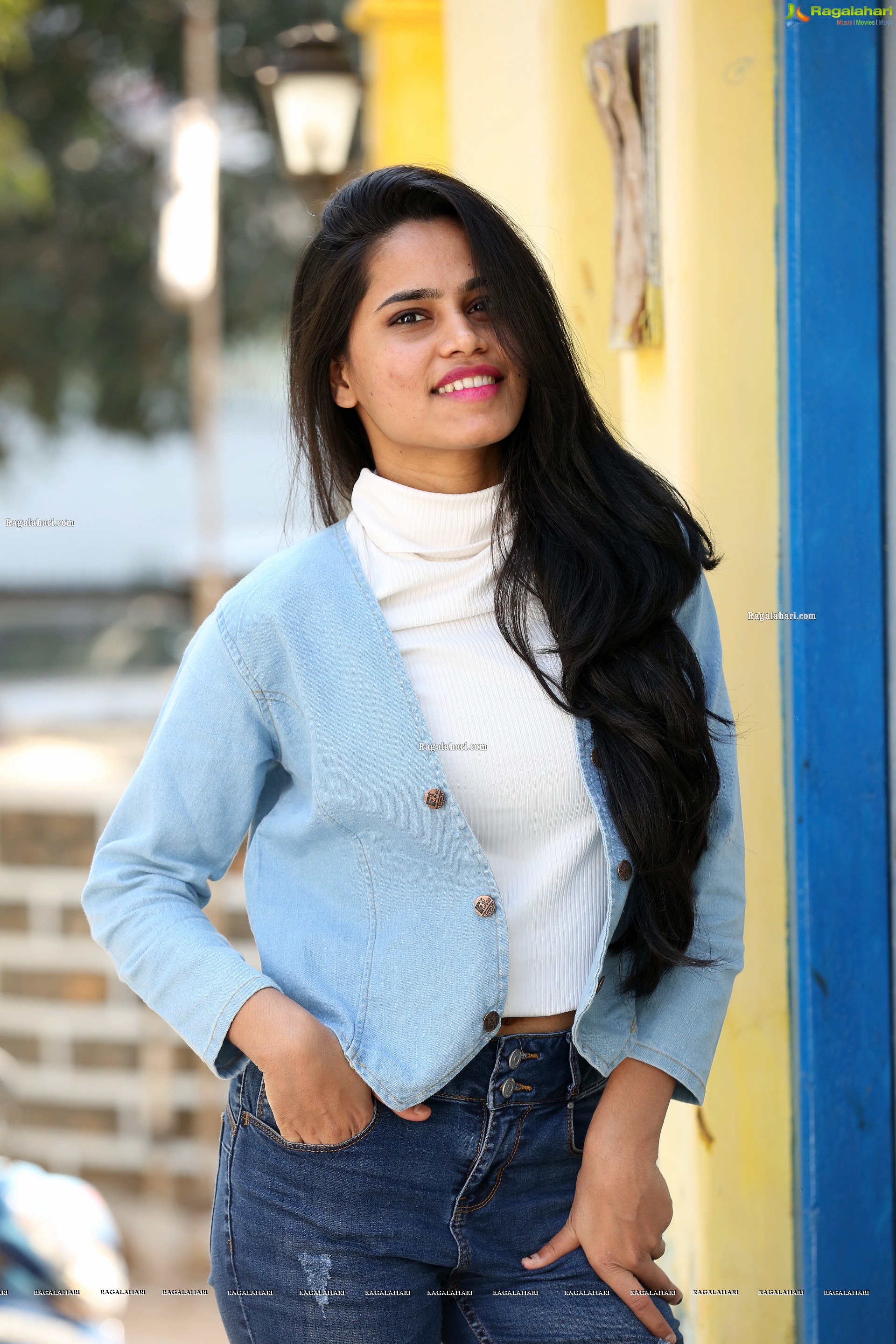 Ramya Rajput in Trendy Denim Jacket Over White Turtleneck Top with Jeans, HD Photo Gallery