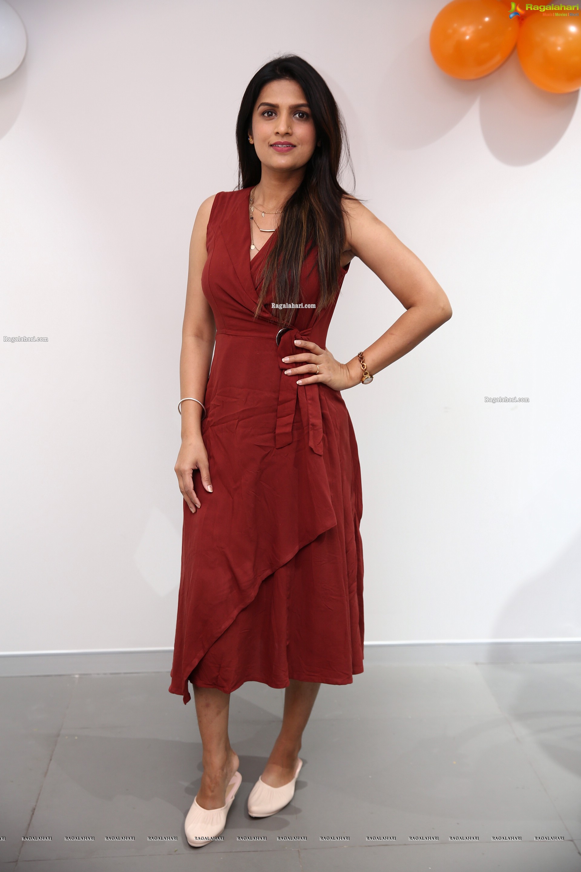 Ritu Biradar in Maroon Front Tie Knot Dress, HD Photo Gallery