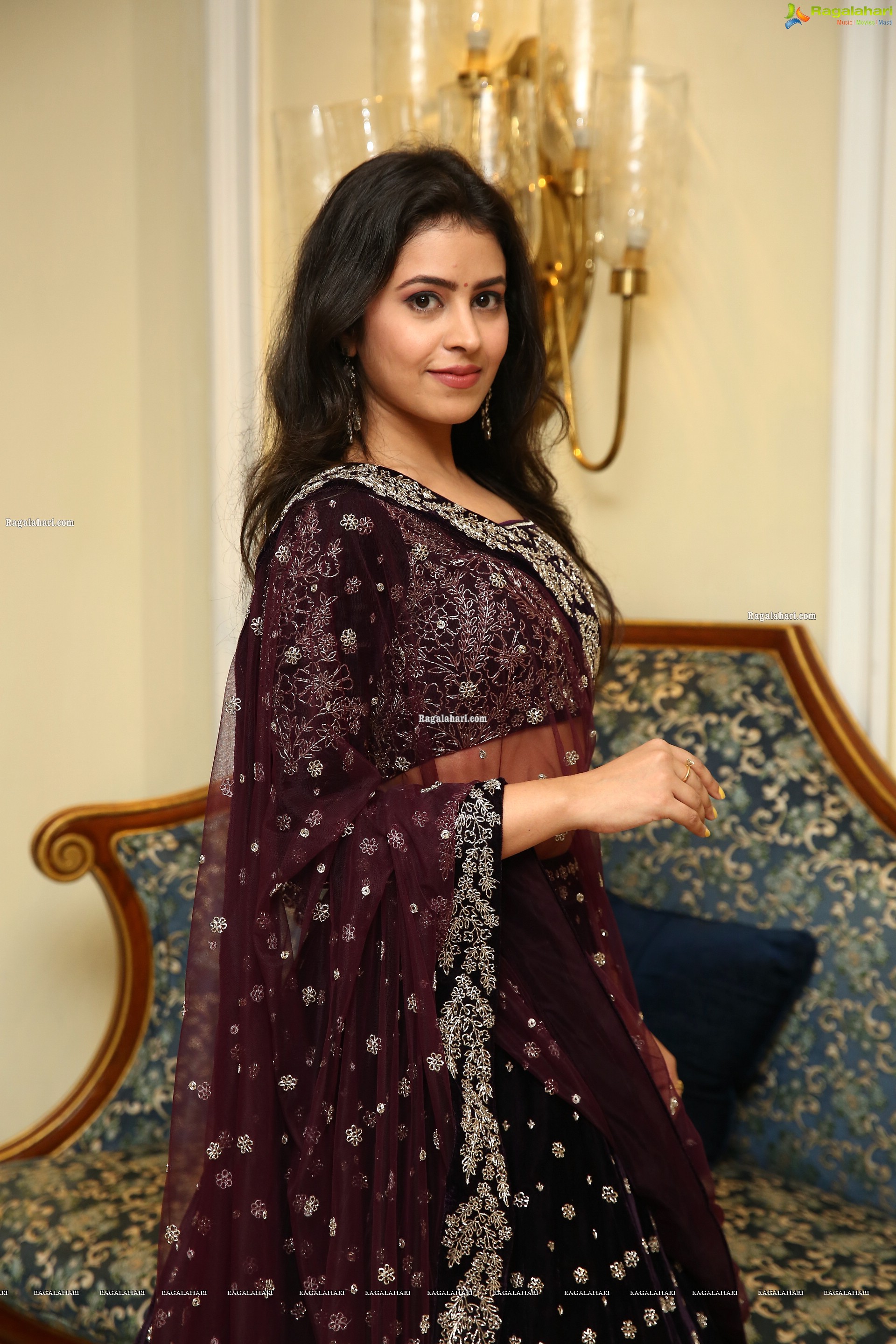 Shobhita Rana in Maroon Velvet Embroidered Lehenga Choli, HD Photo Gallery