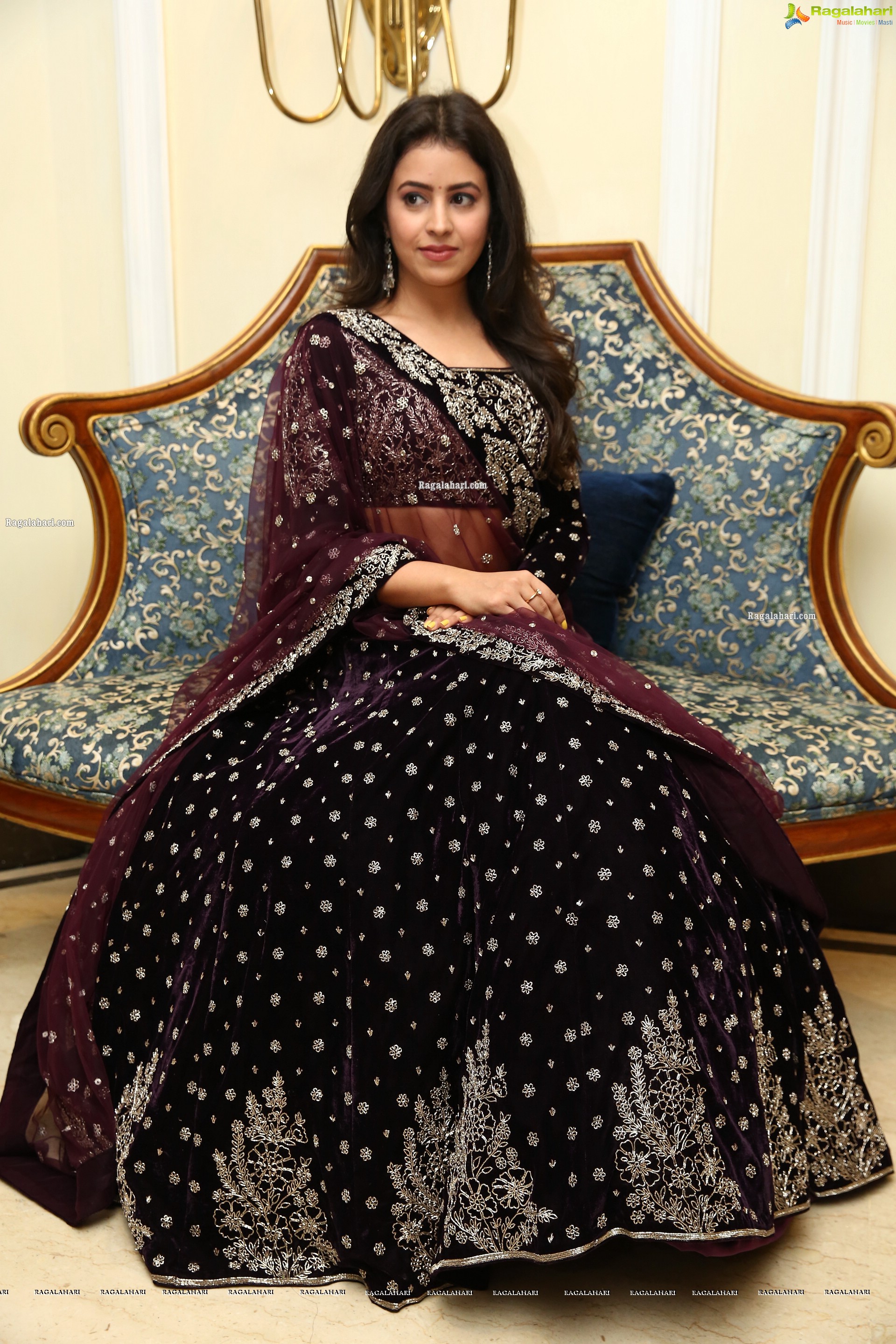 Shobhita Rana in Maroon Velvet Embroidered Lehenga Choli, HD Photo Gallery