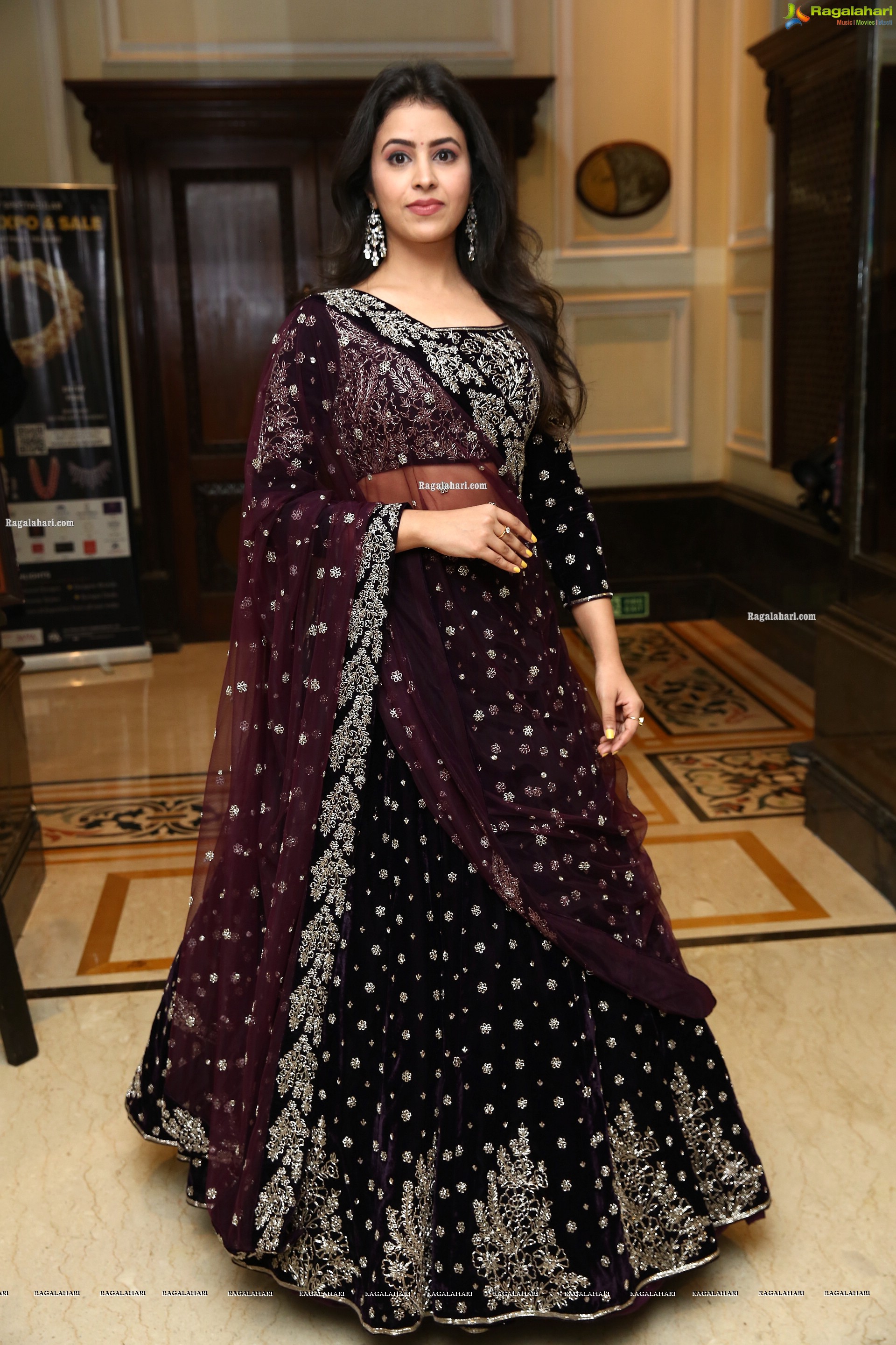Shobhita Rana in Maroon Velvet Embroidered Lehenga Choli, HD Photo Gallery