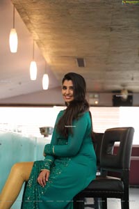 Shyamala in Teal Blue Slit Dress