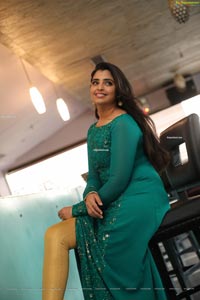 Shyamala in Teal Blue Slit Dress