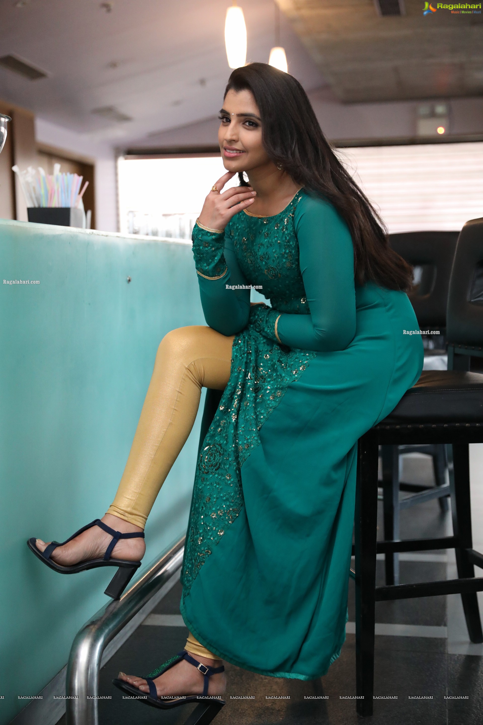 Shyamala in Teal Blue Slit Dress, HD Photo Gallery