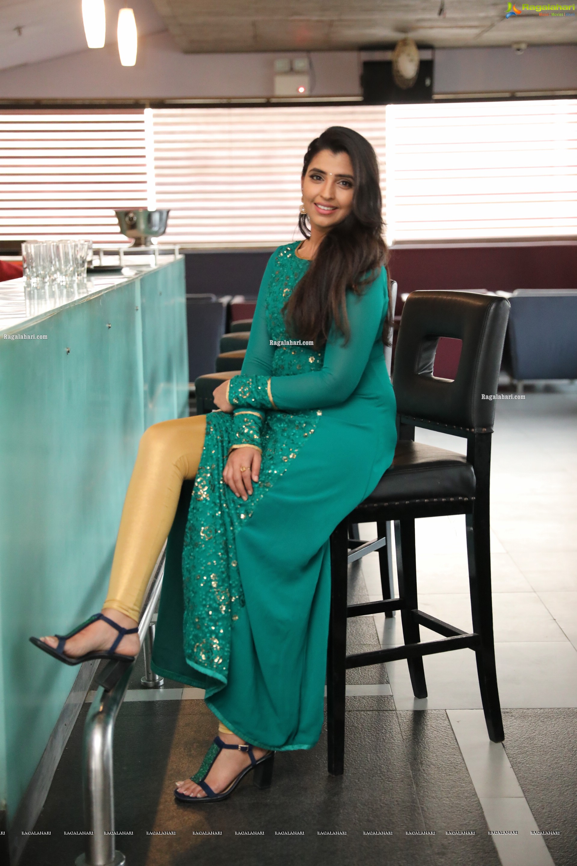 Shyamala in Teal Blue Slit Dress, HD Photo Gallery