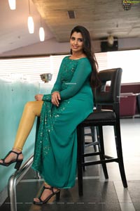 Shyamala in Teal Blue Slit Dress