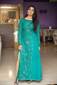 Shyamala in Teal Blue Slit Dress