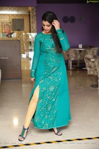 Shyamala in Teal Blue Slit Dress