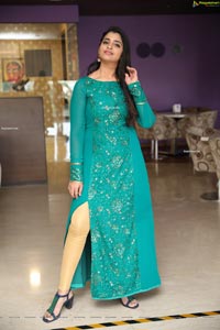 Shyamala in Teal Blue Slit Dress