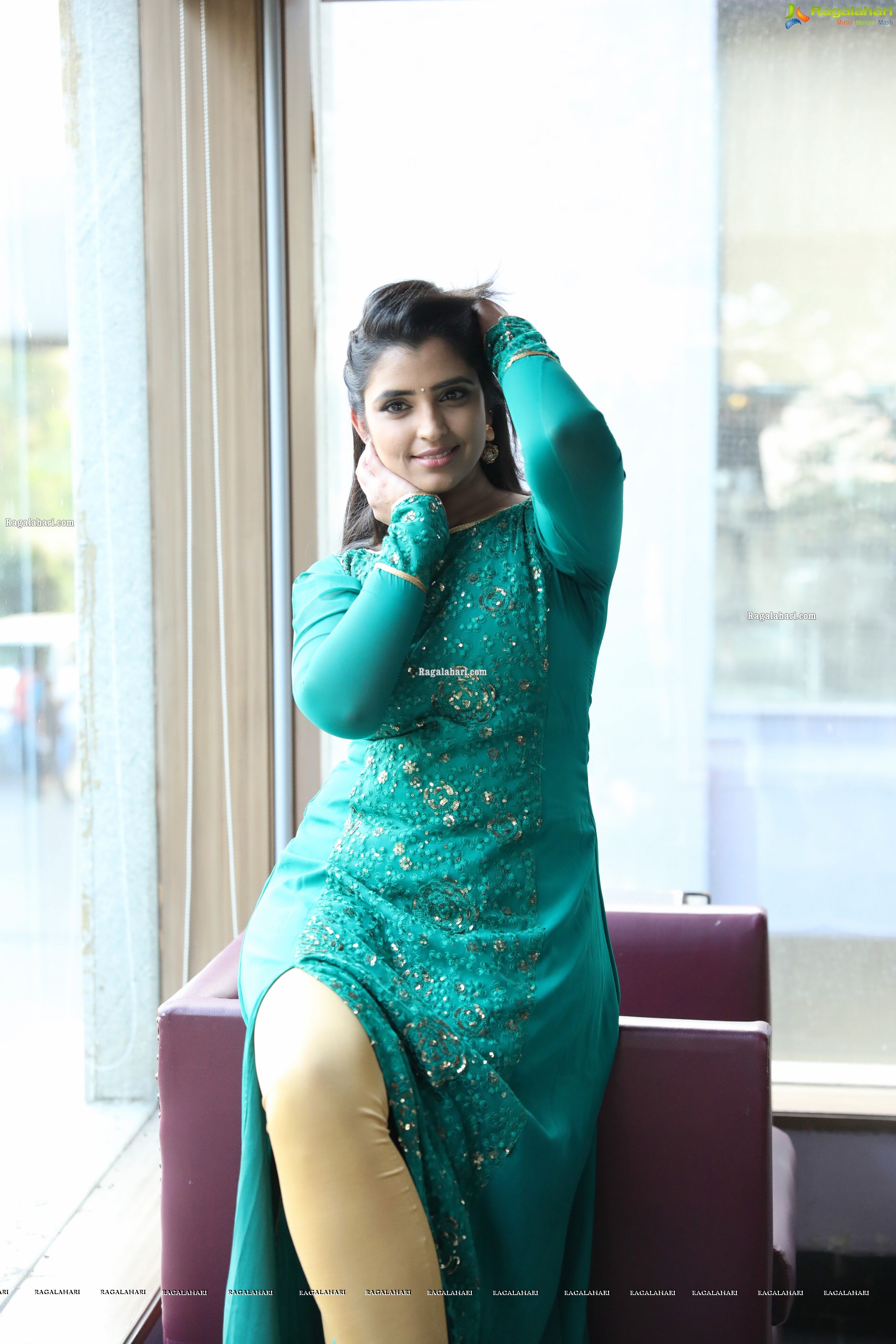 Shyamala in Teal Blue Slit Dress, HD Photo Gallery