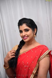 Shyamala in Pink and Red Half Saree