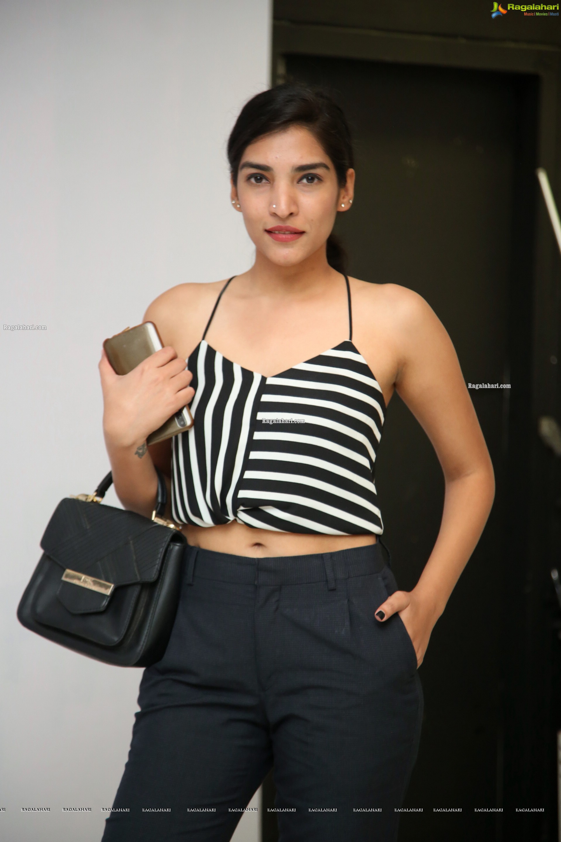 Supraja Narayan in Black and White Stripes Crop Top, HD Photo Gallery