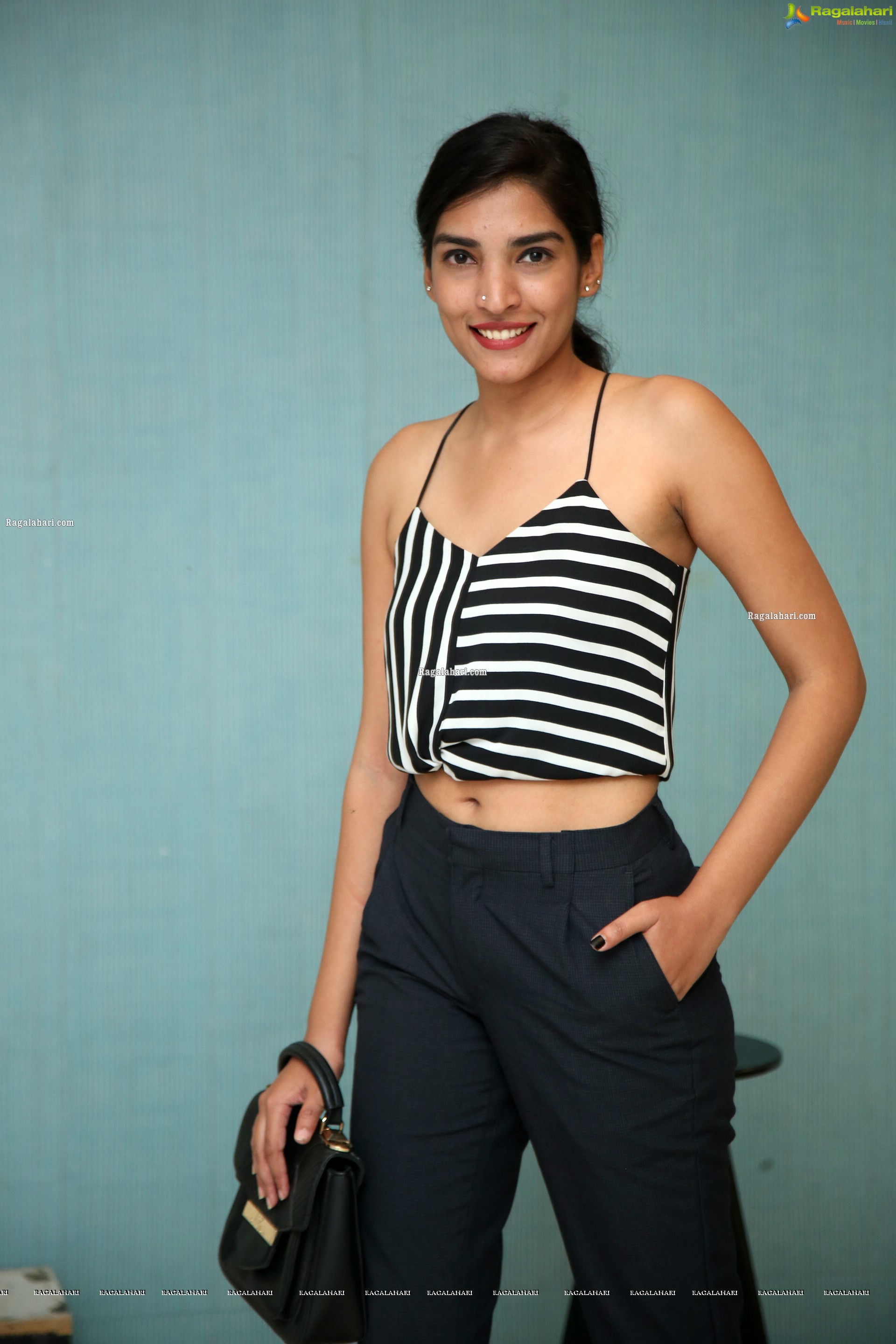 Supraja Narayan in Black and White Stripes Crop Top, HD Photo Gallery