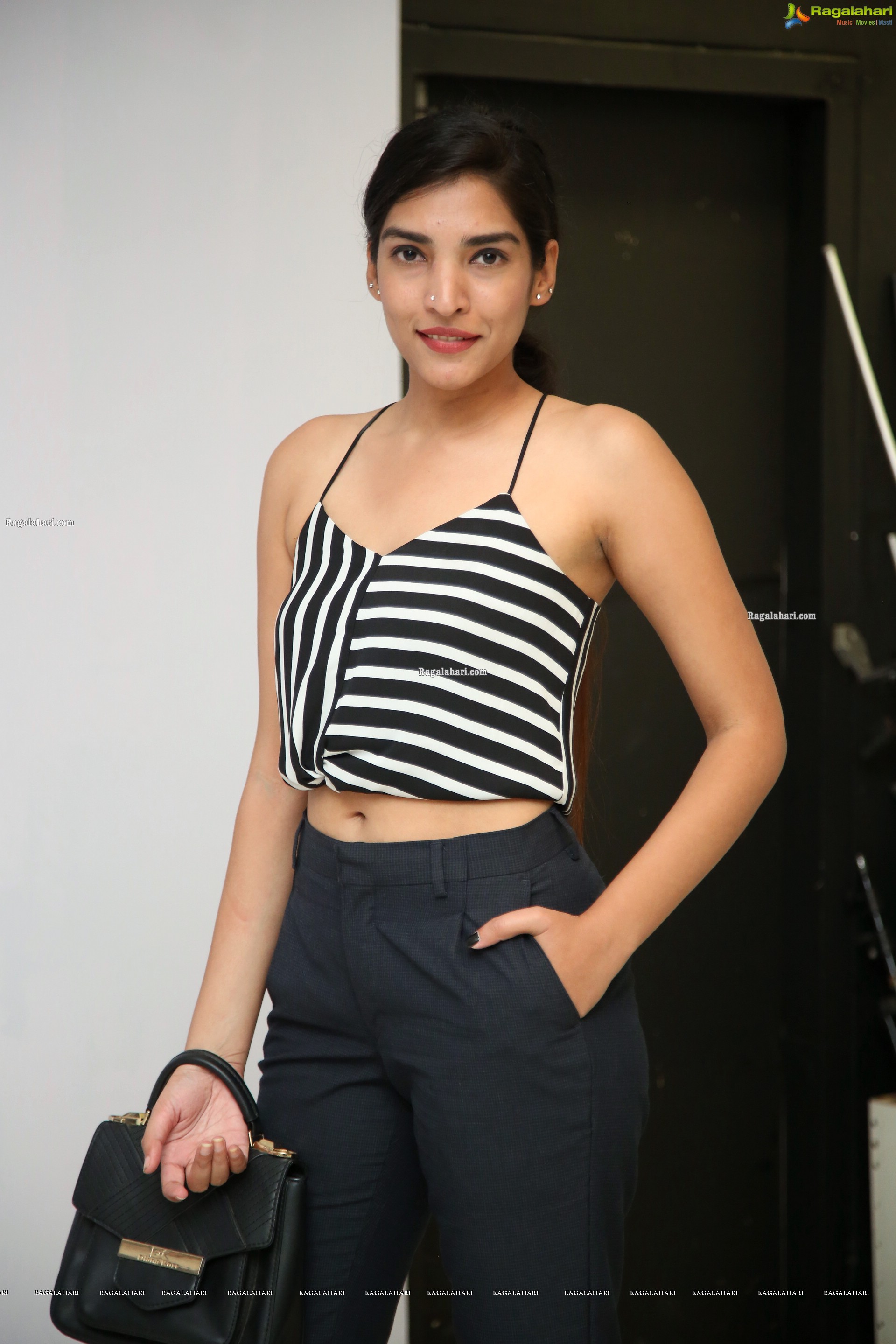 Supraja Narayan in Black and White Stripes Crop Top, HD Photo Gallery