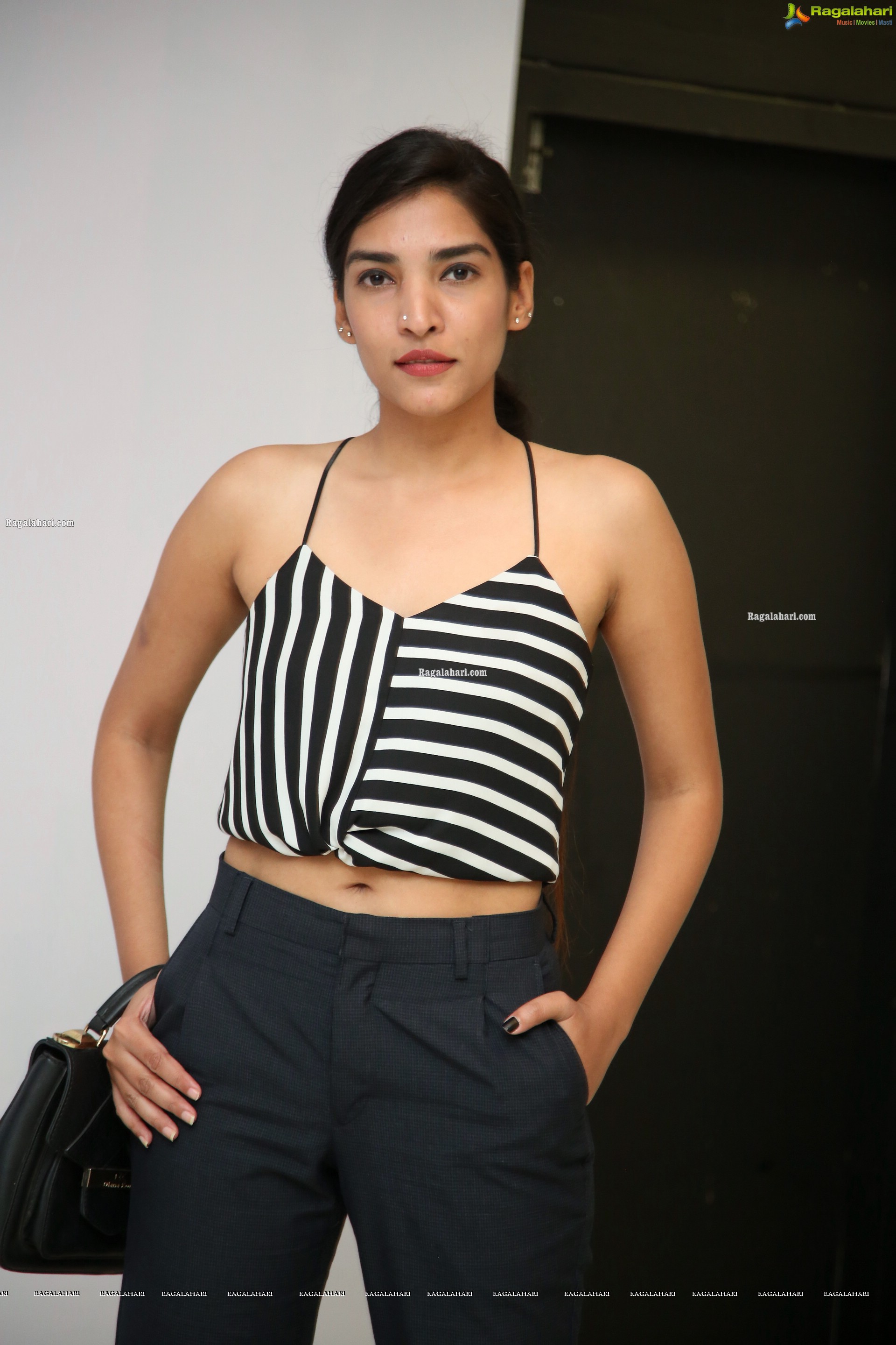 Supraja Narayan in Black and White Stripes Crop Top, HD Photo Gallery