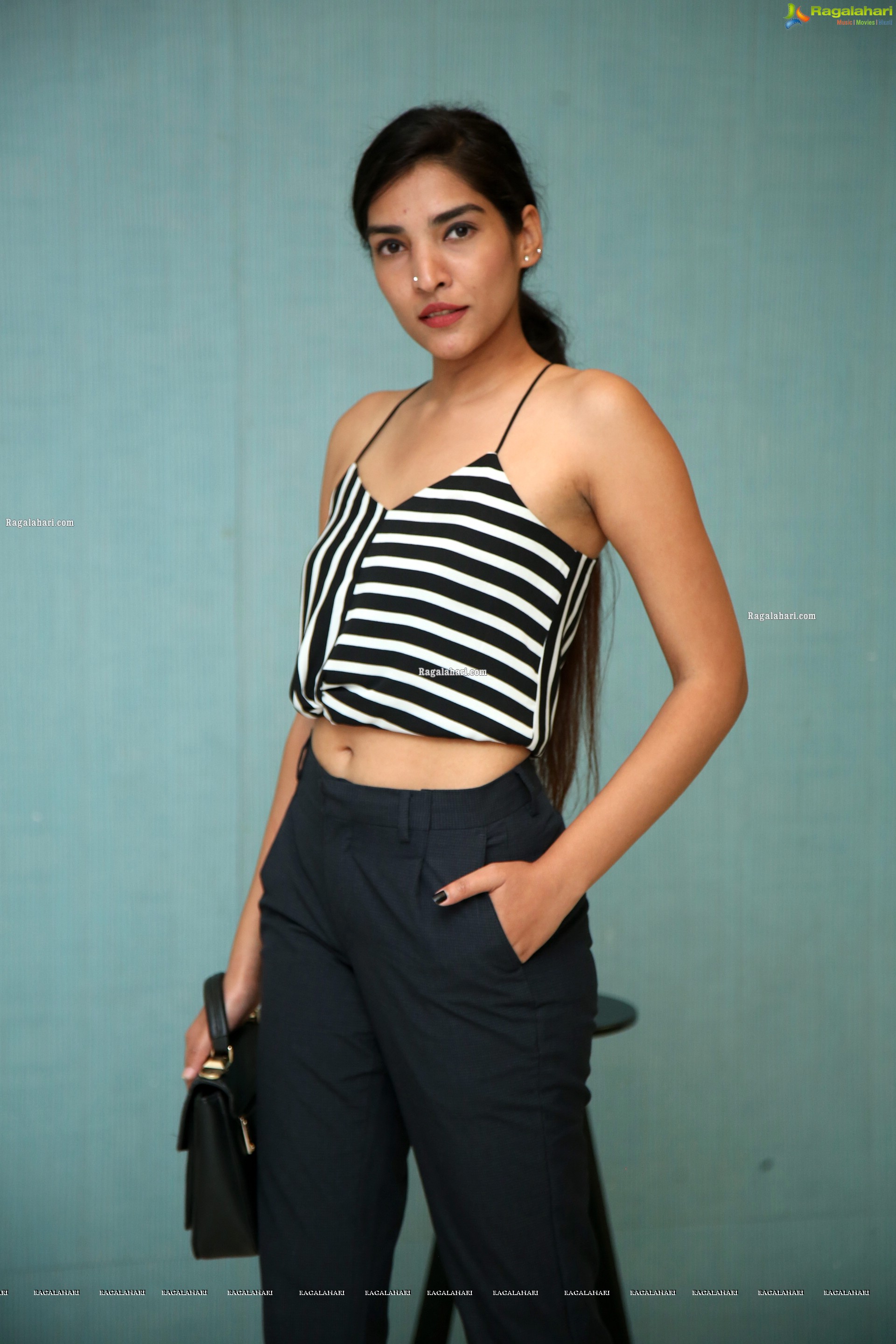 Supraja Narayan in Black and White Stripes Crop Top, HD Photo Gallery