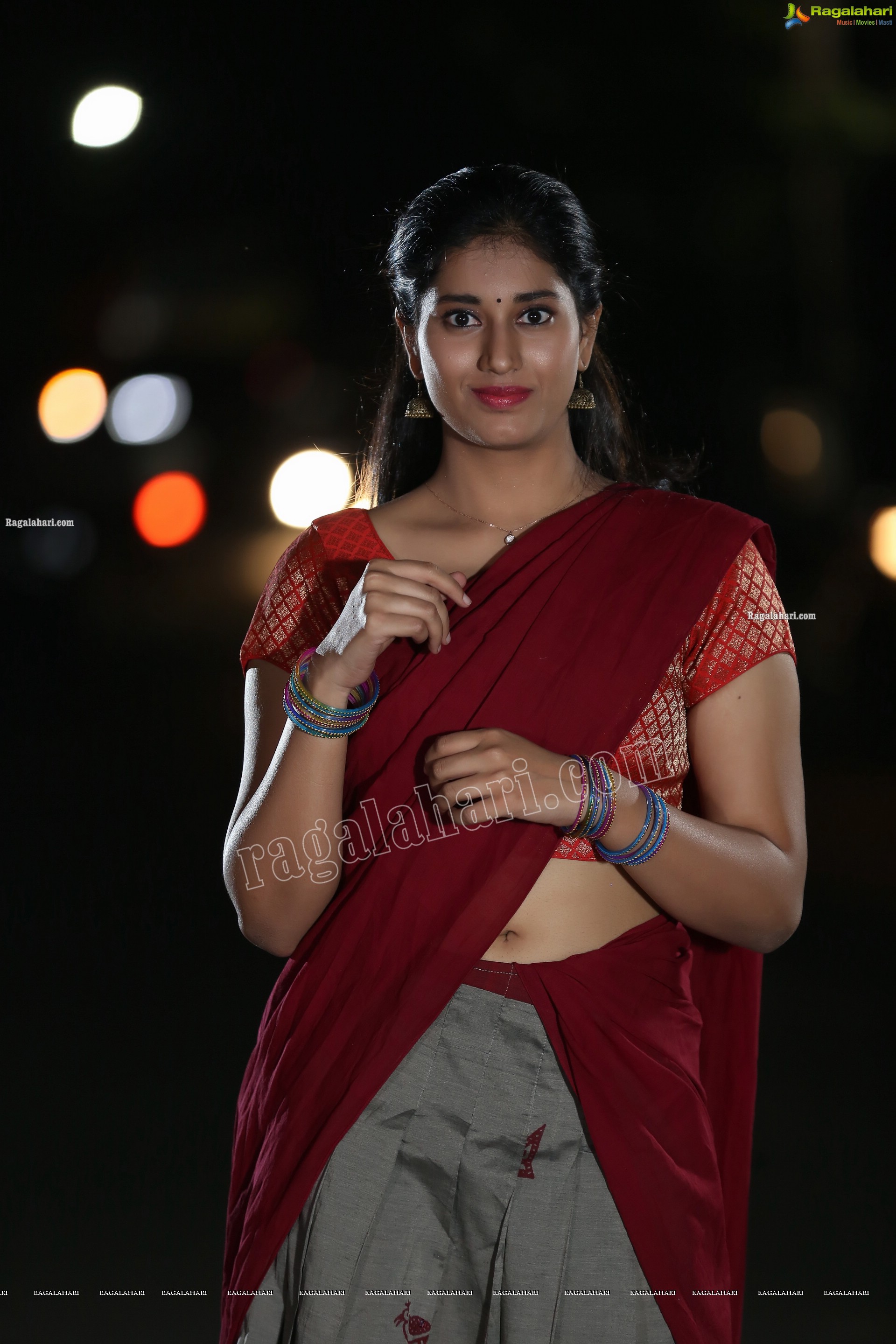 Akhila Ram in Gray and Maroon Half Saree, Exclusive Photo Shoot