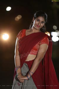 Akhila Ram in Gray and Maroon Half Saree