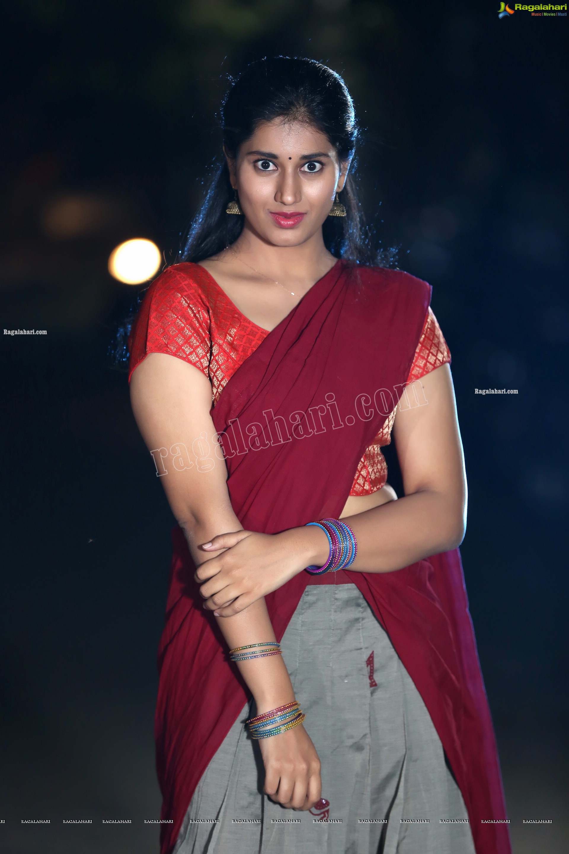 Akhila Ram in Gray and Maroon Half Saree, Exclusive Photo Shoot