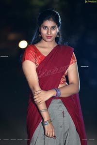 Akhila Ram in Gray and Maroon Half Saree