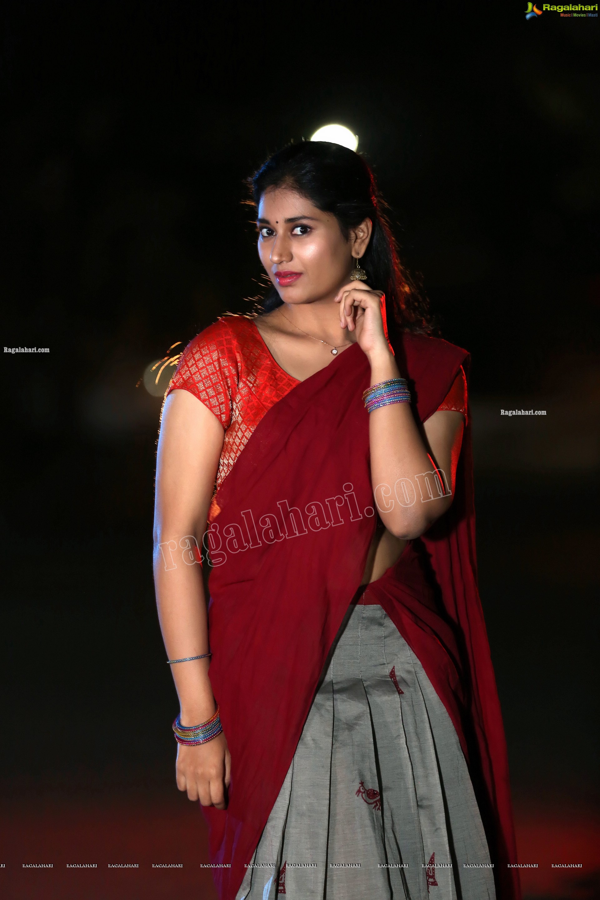 Akhila Ram in Gray and Maroon Half Saree, Exclusive Photo Shoot