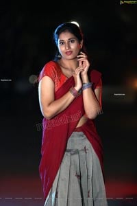Akhila Ram in Gray and Maroon Half Saree